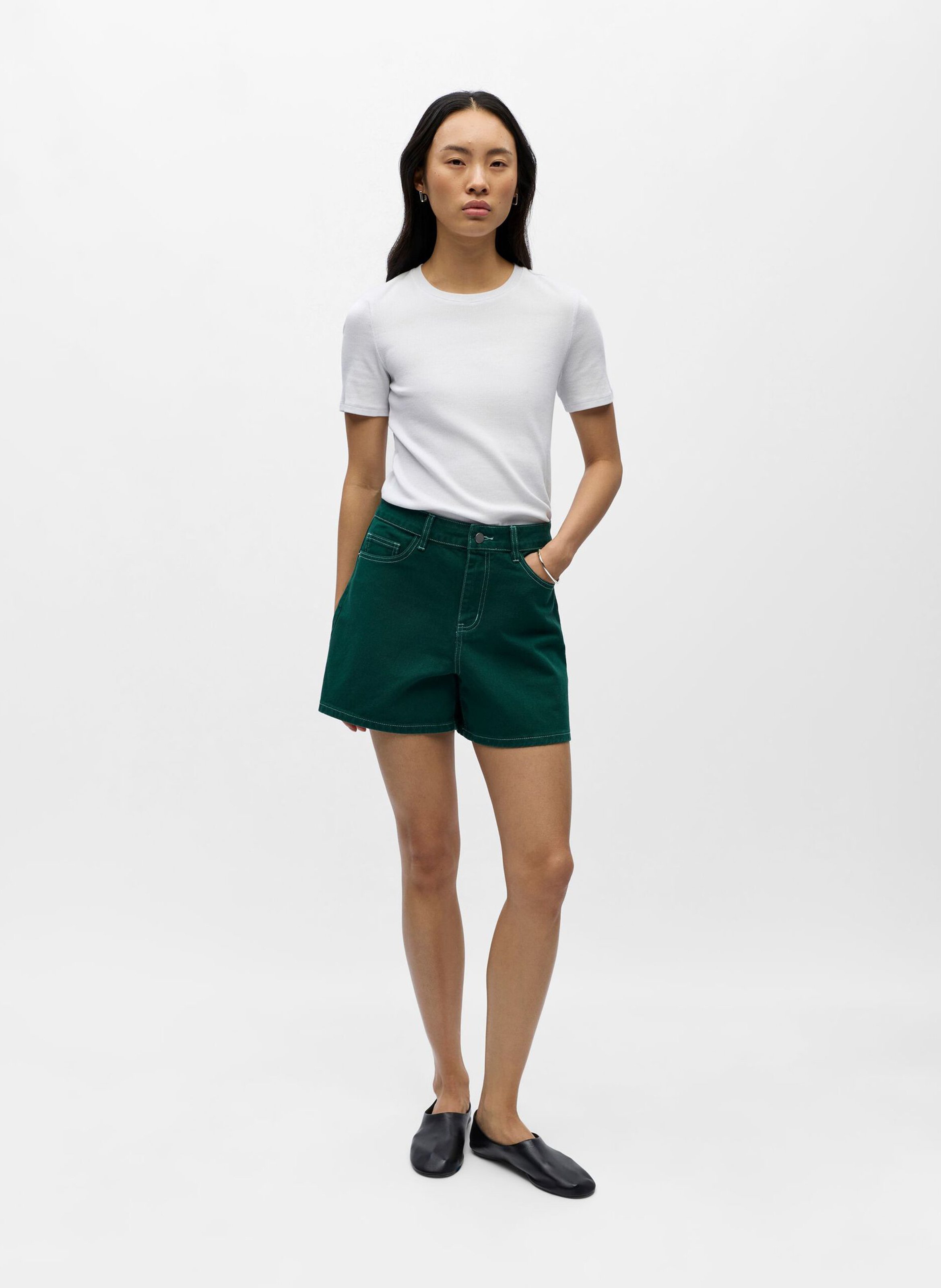 Short droit en coton mélangé OBJECT Vert