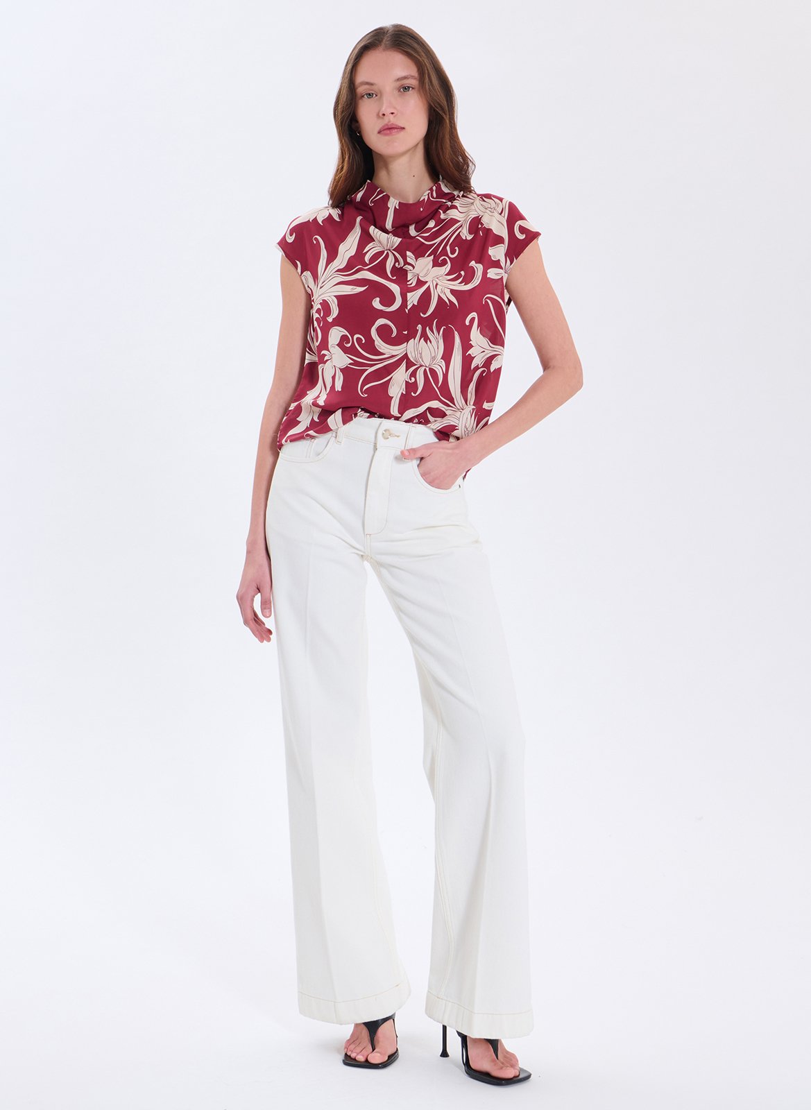 Bedrucktes gerades Top mit Stehkragen ZAPA Weiss