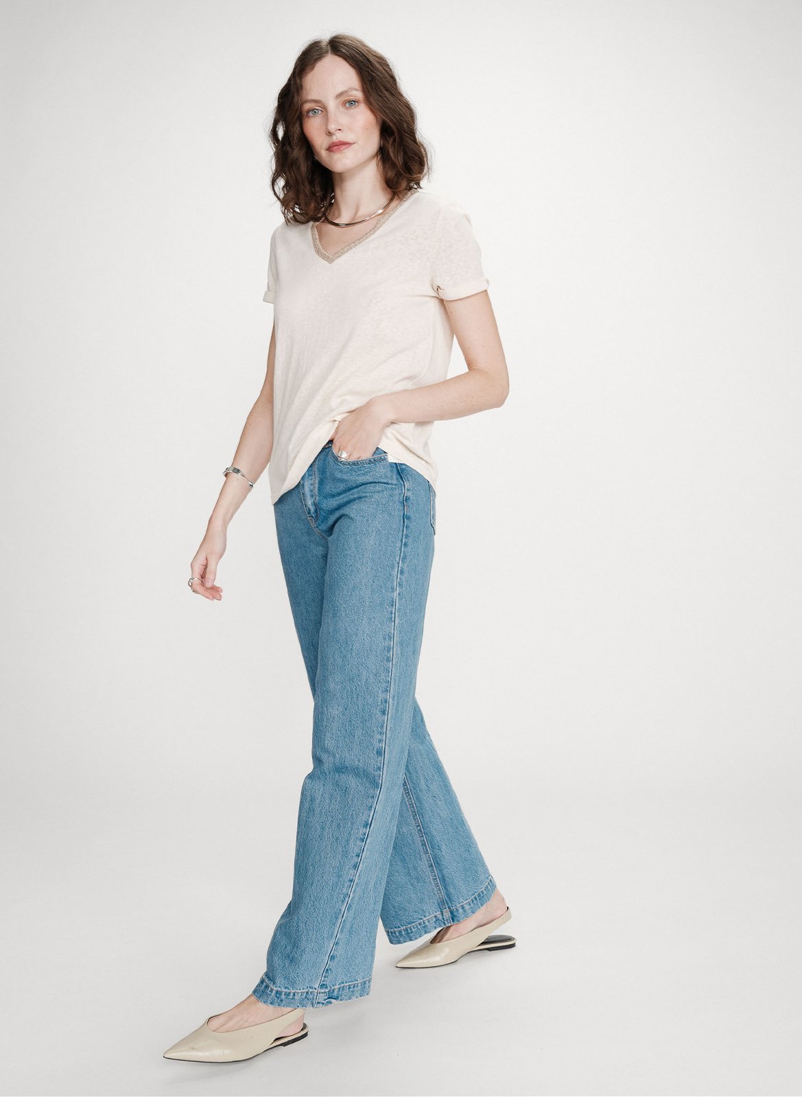 Katoenen T-shirt met V-hals GRACE ET MILA Bruin