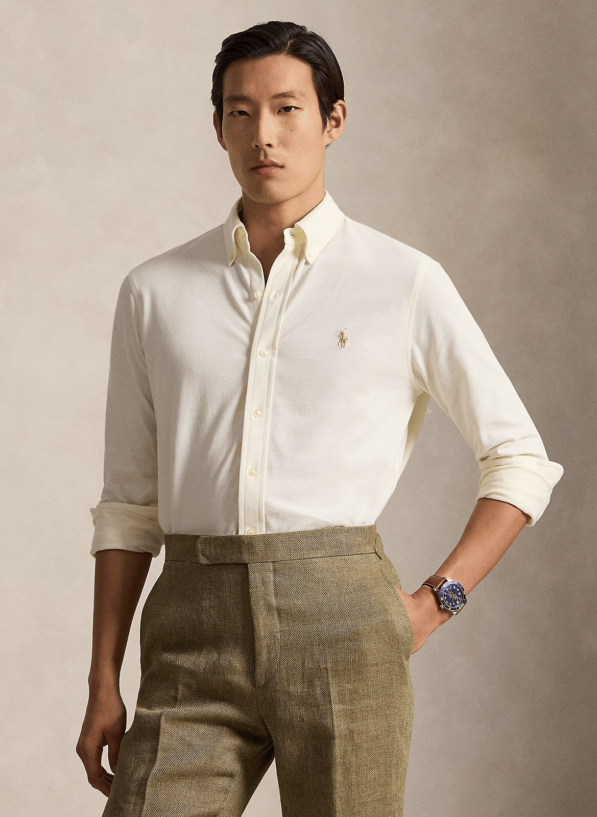 Chemise col américain ajustée en maille POLO RALPH LAUREN
