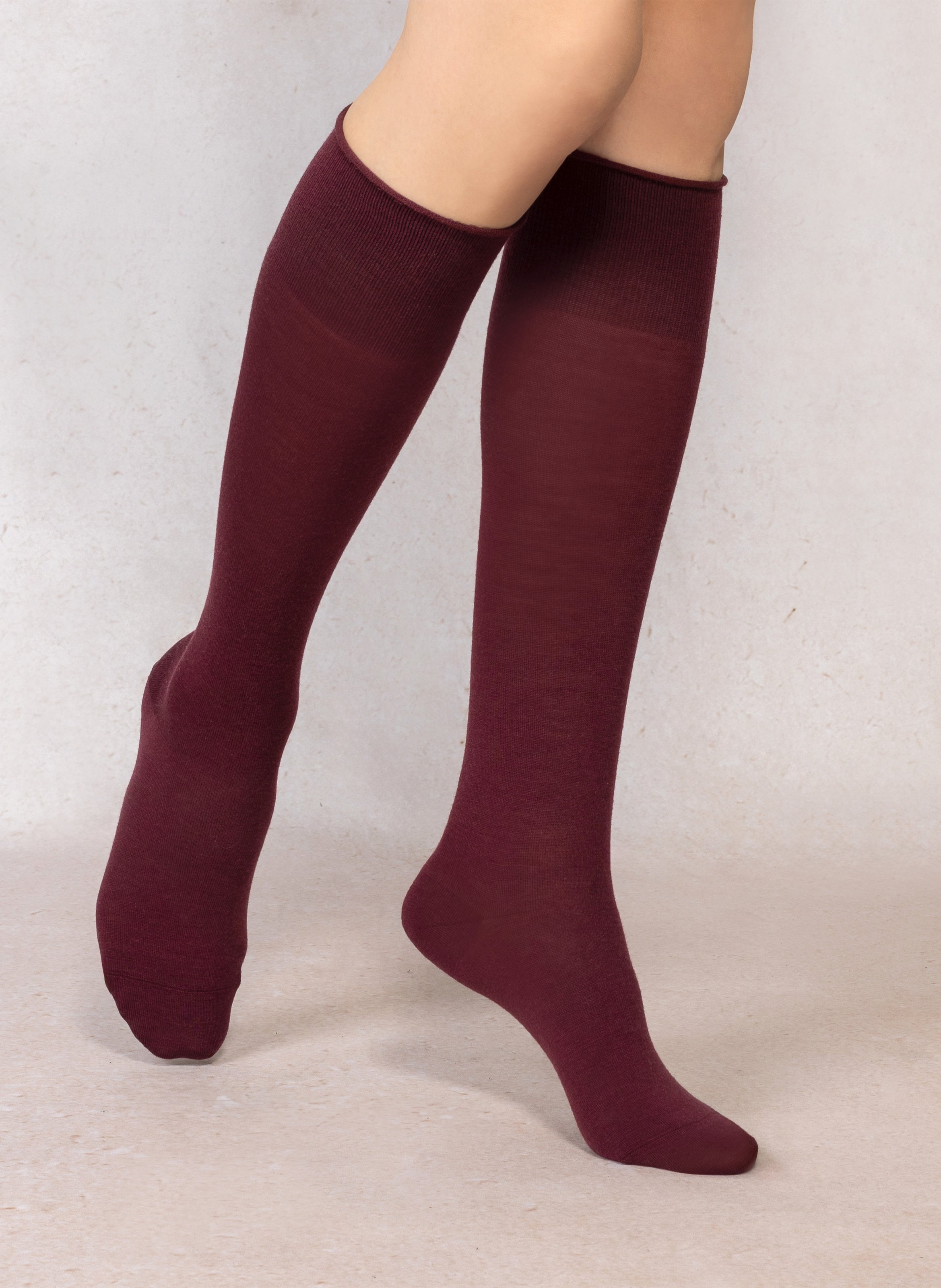 Wollen kniekousen met opgerolde rand | Rood BLEUFORET Dames