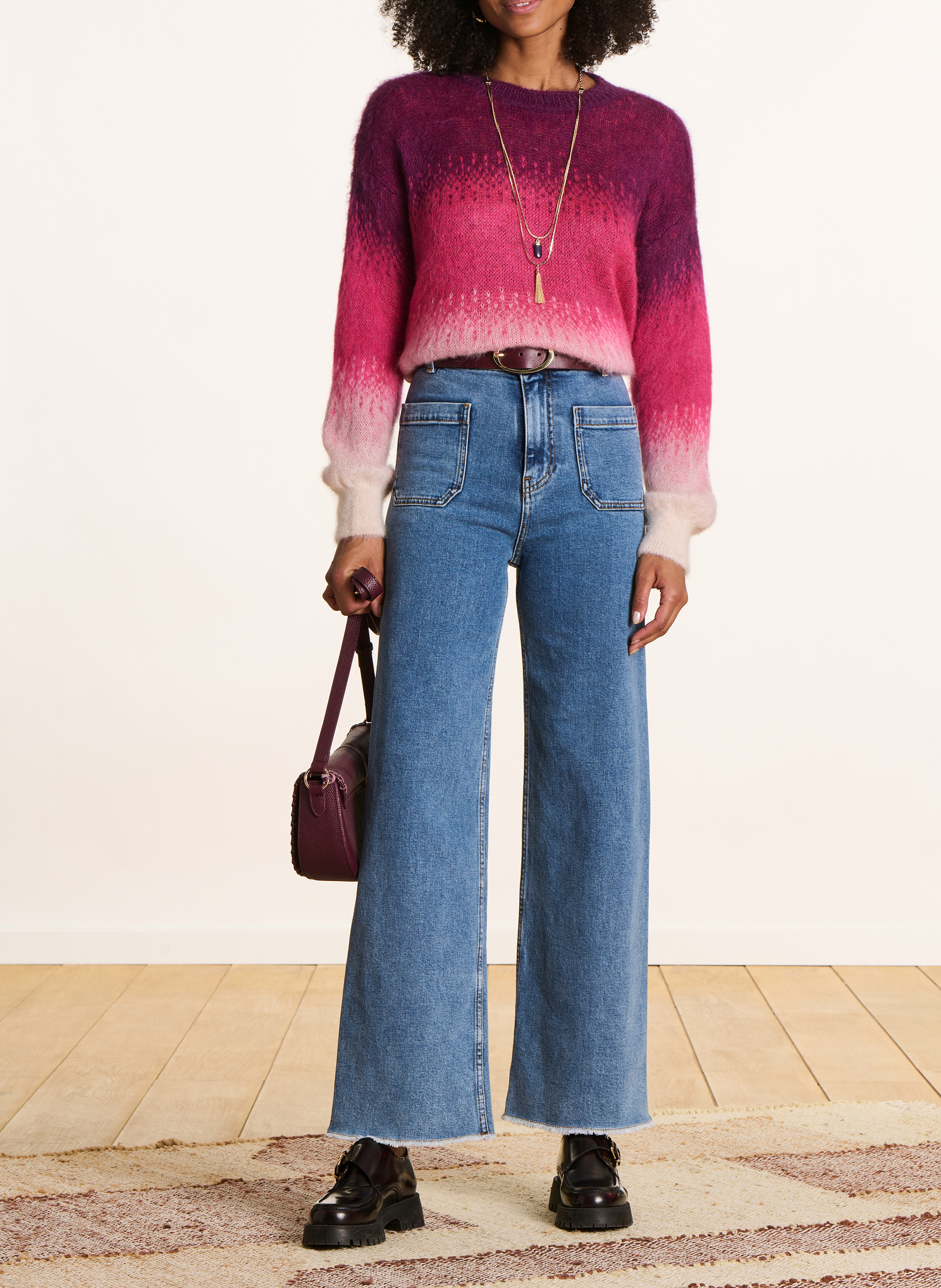 High-waisted straight organic cotton-blend jeans LA FEE MARABOUTEE Blue