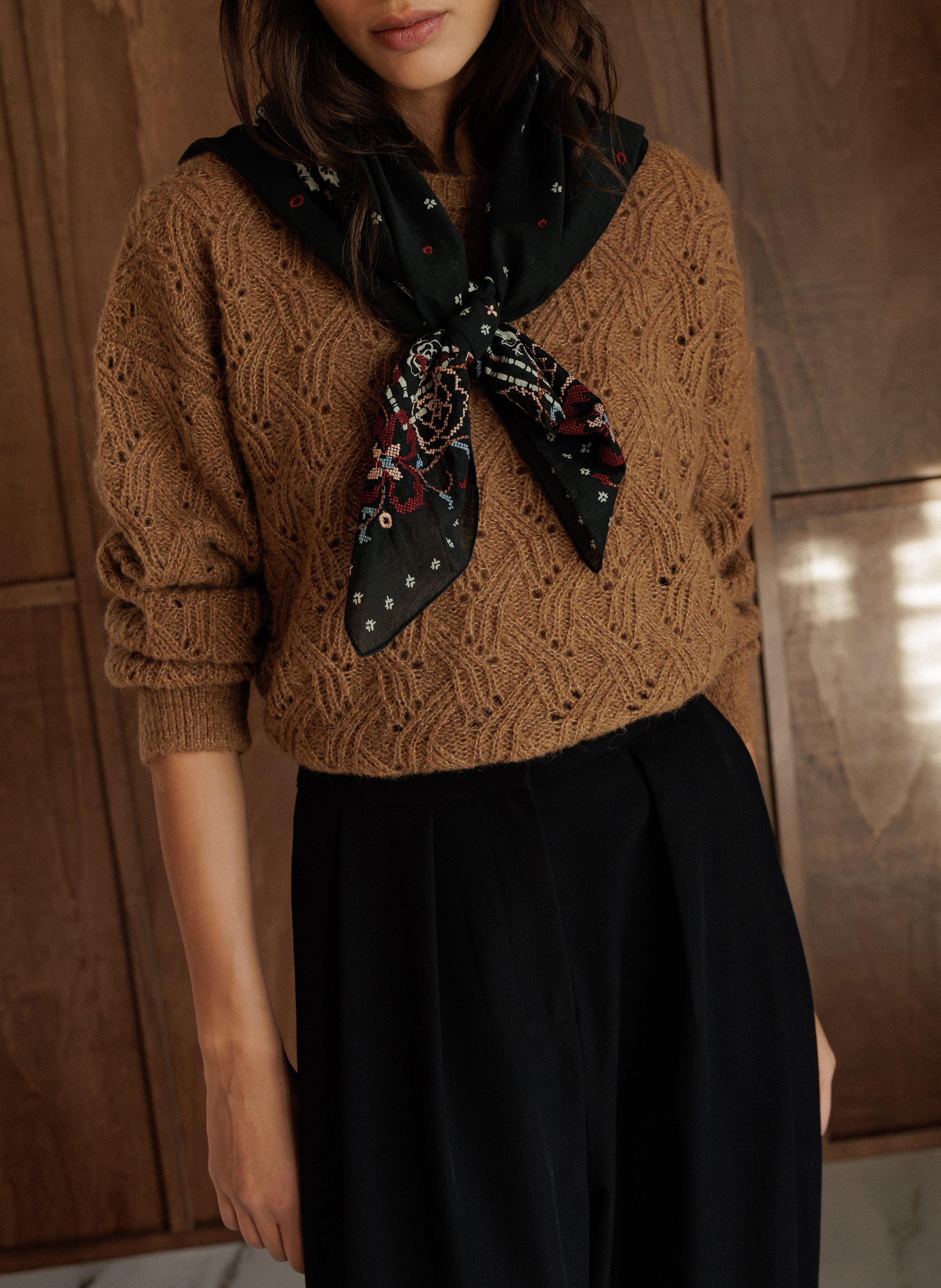 Printed cotton scarf INDI & COLD Grey