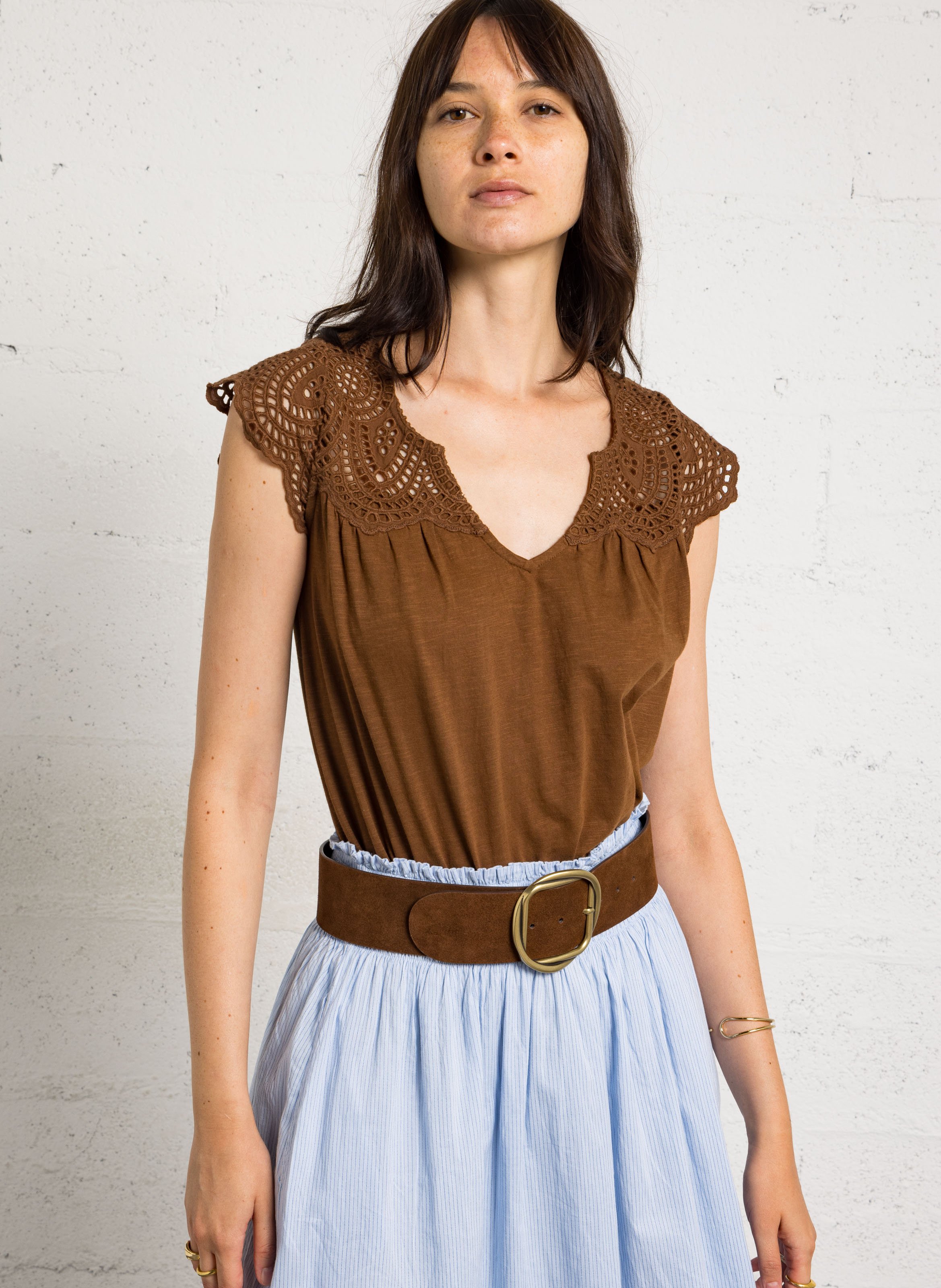 Gerade geschnittenes T-Shirt aus Baumwolle MAISON 123 Beige