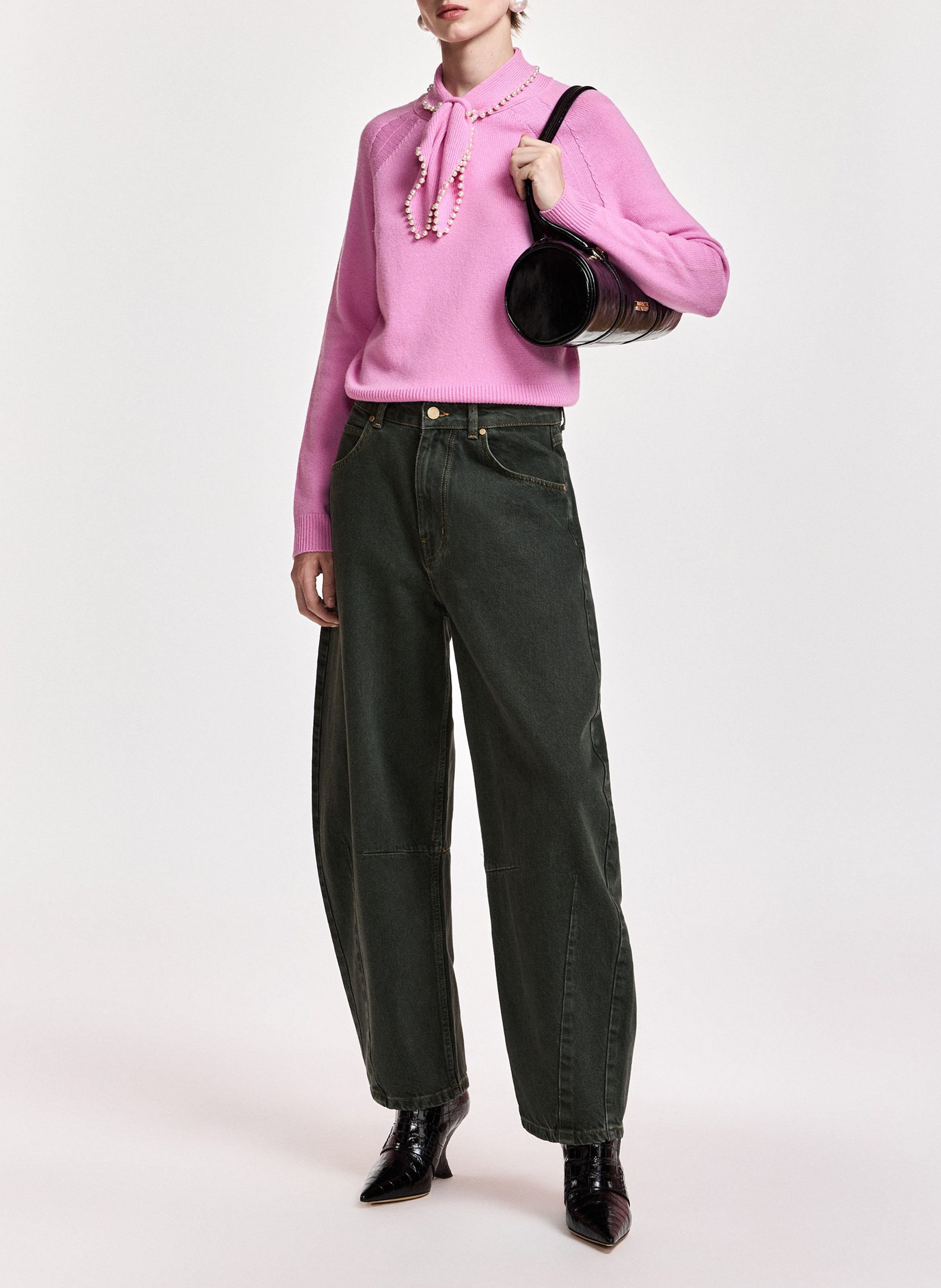 Straight-fit wool and cashmere pussy-bow collar sweater ESSENTIEL ANTWERP Pink