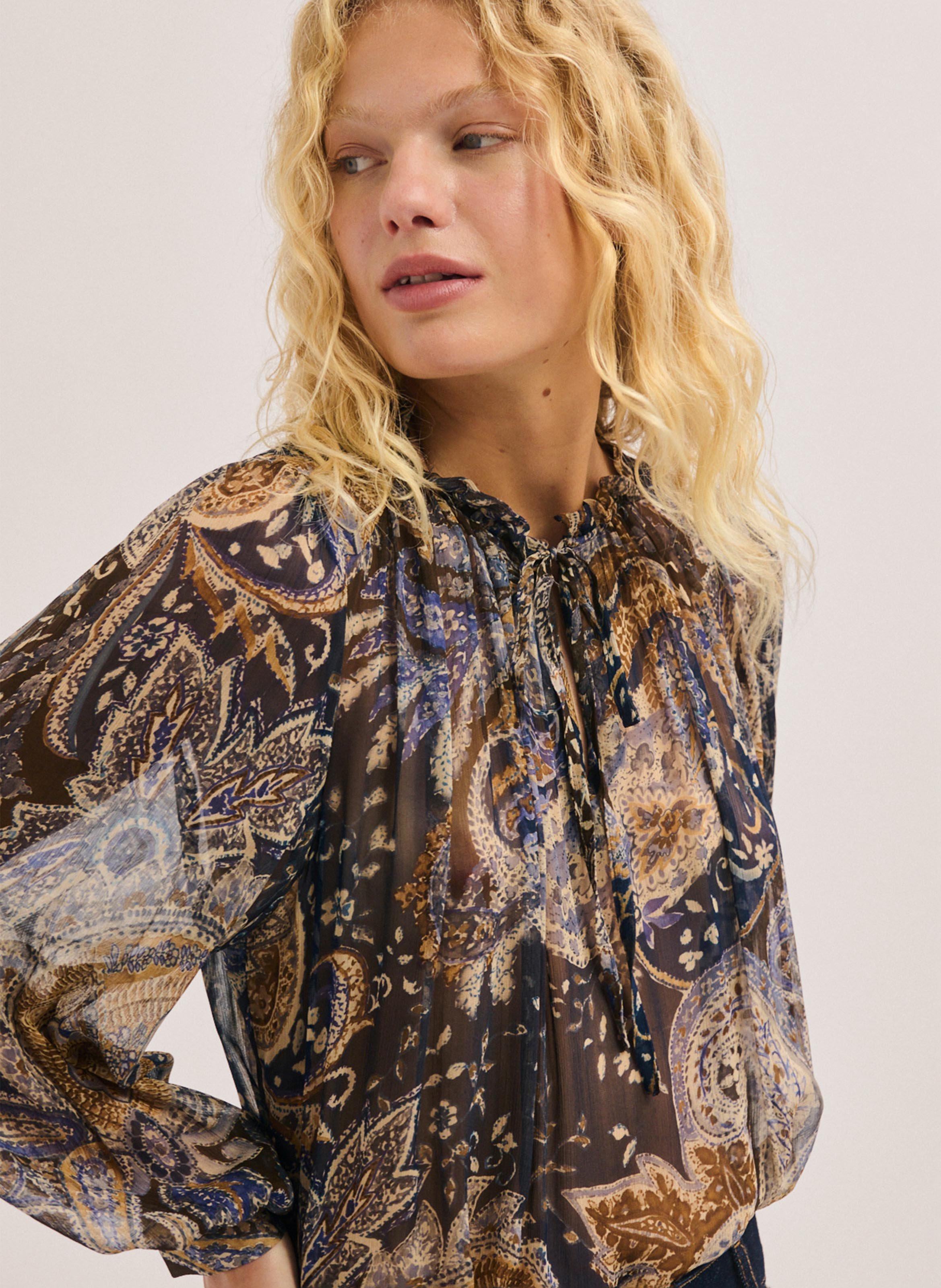Fluid ruffled printed blouse PABLO Blue