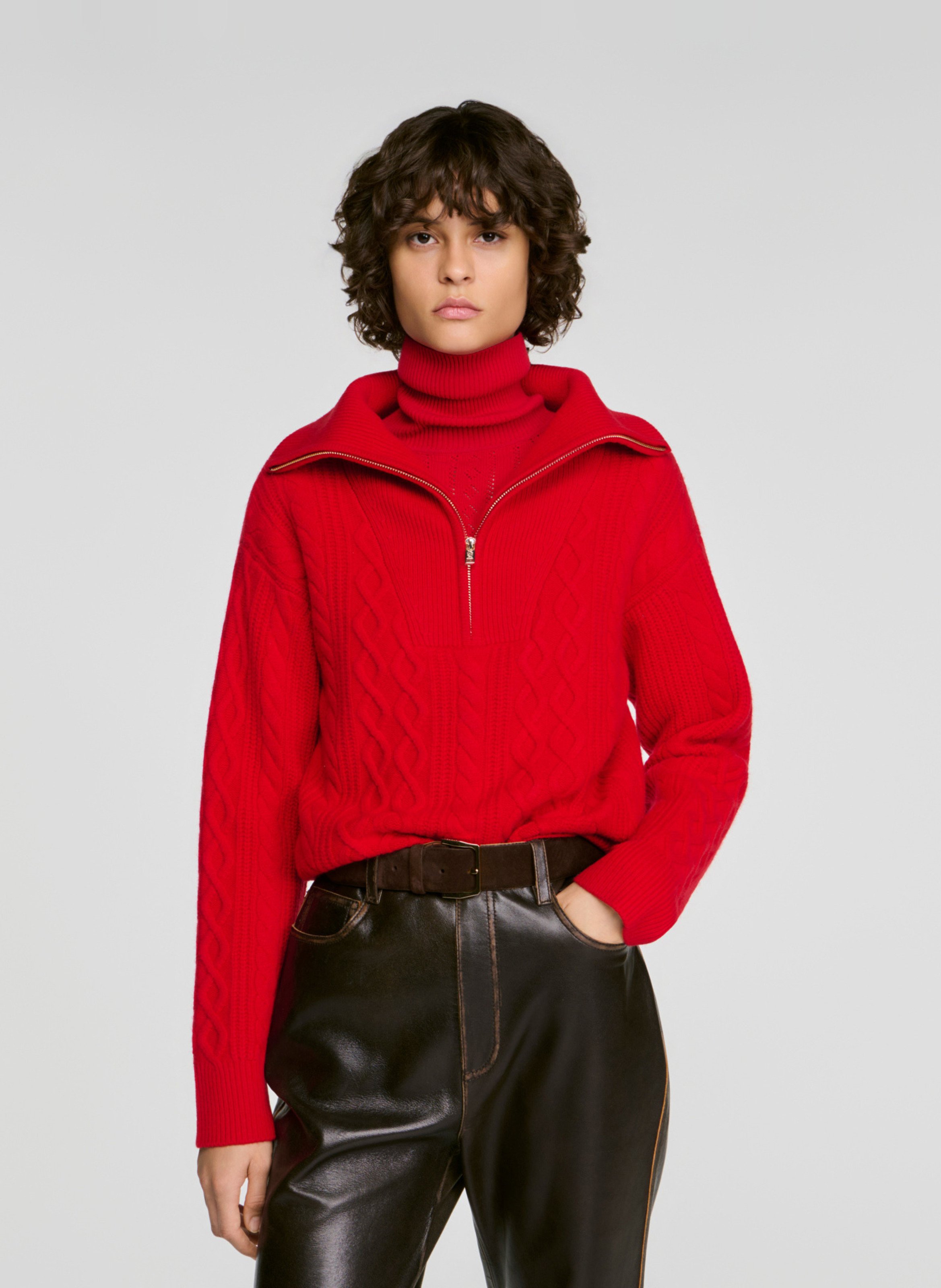 Woll-Strickjacke mit Stehkragen SANDRO Rot