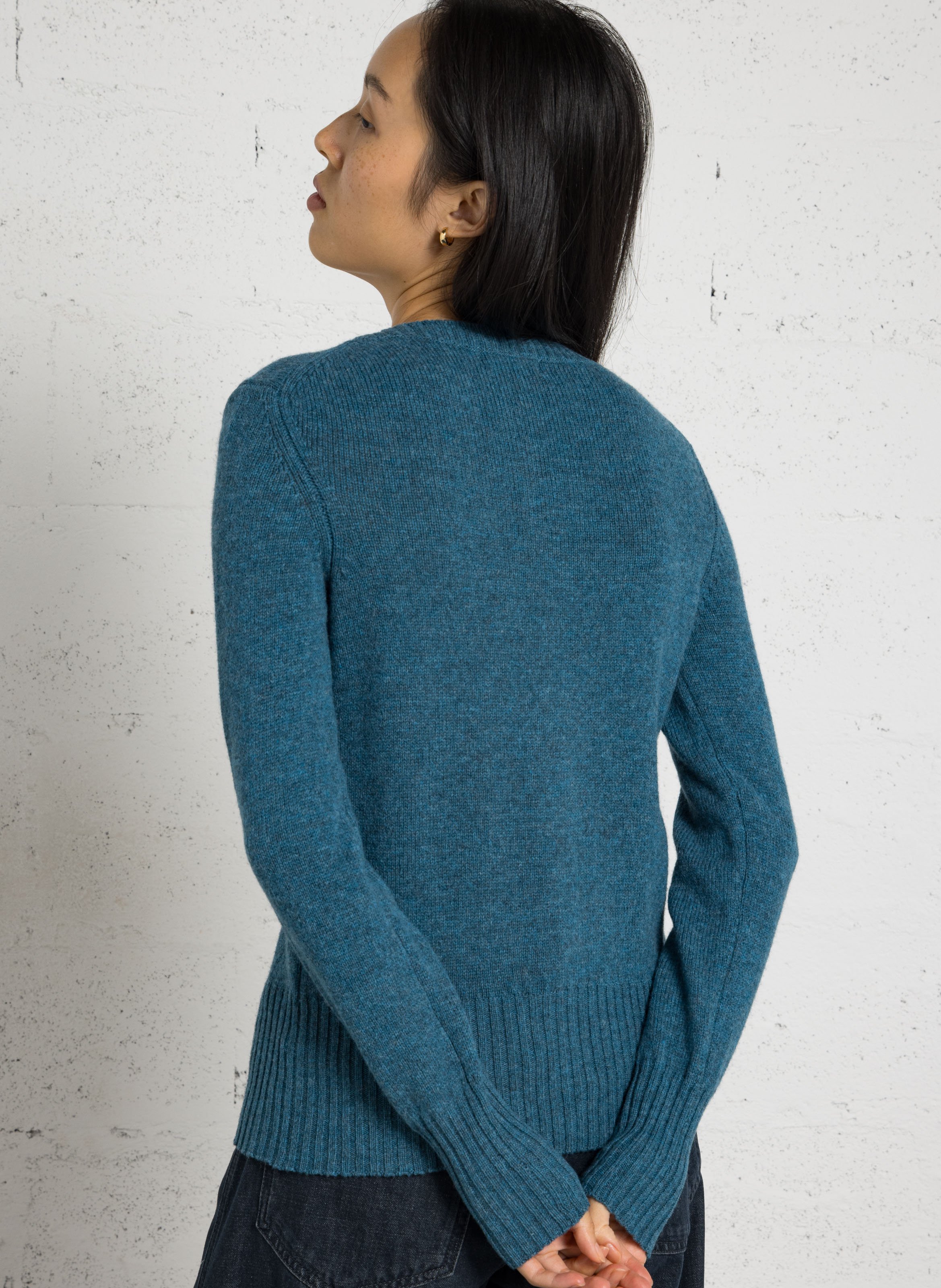 Cardigan droit col rond en laine SOEUR Bleu
