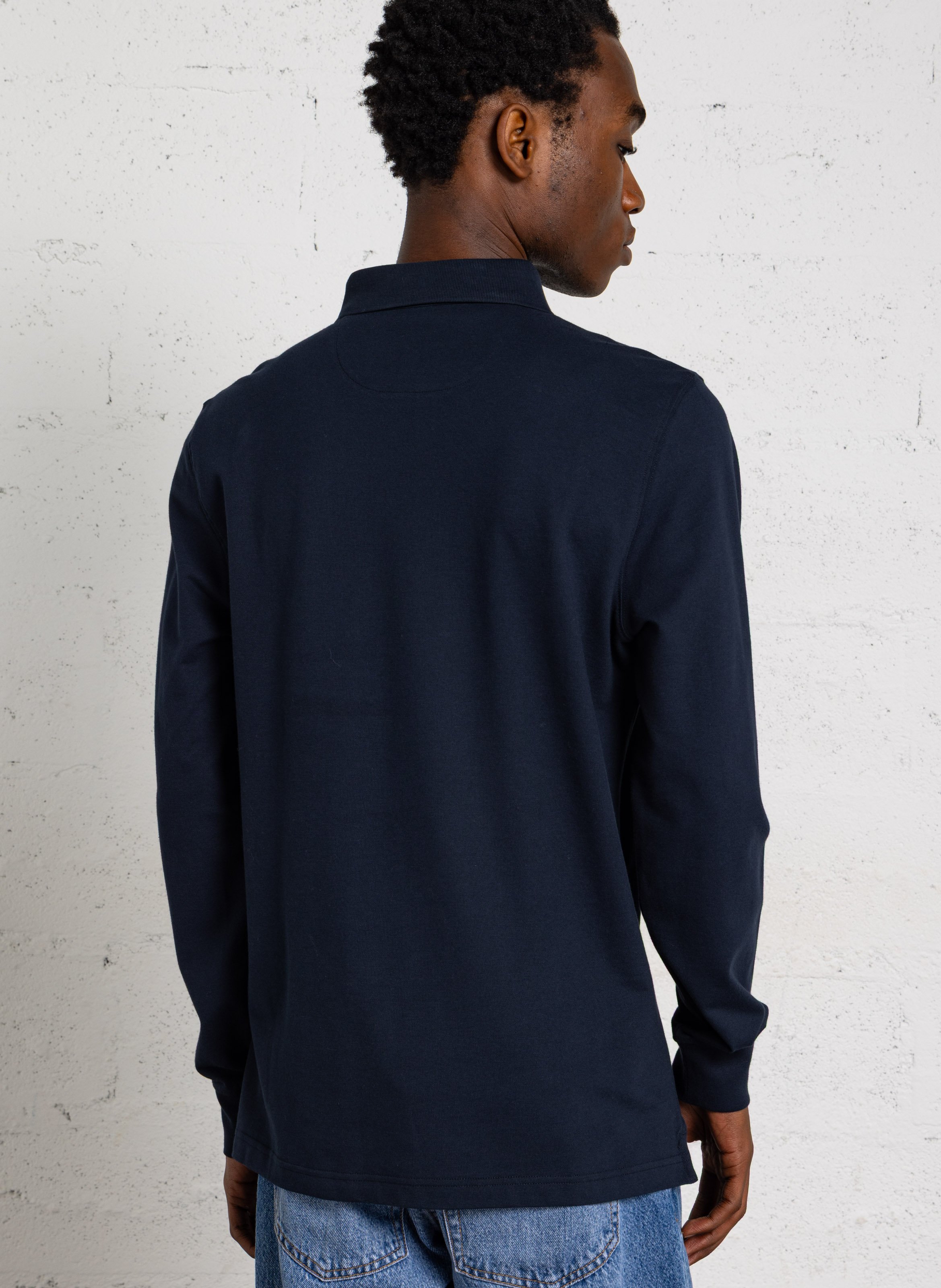 Long-sleeved cotton polo shirt EDEN PARK Blue