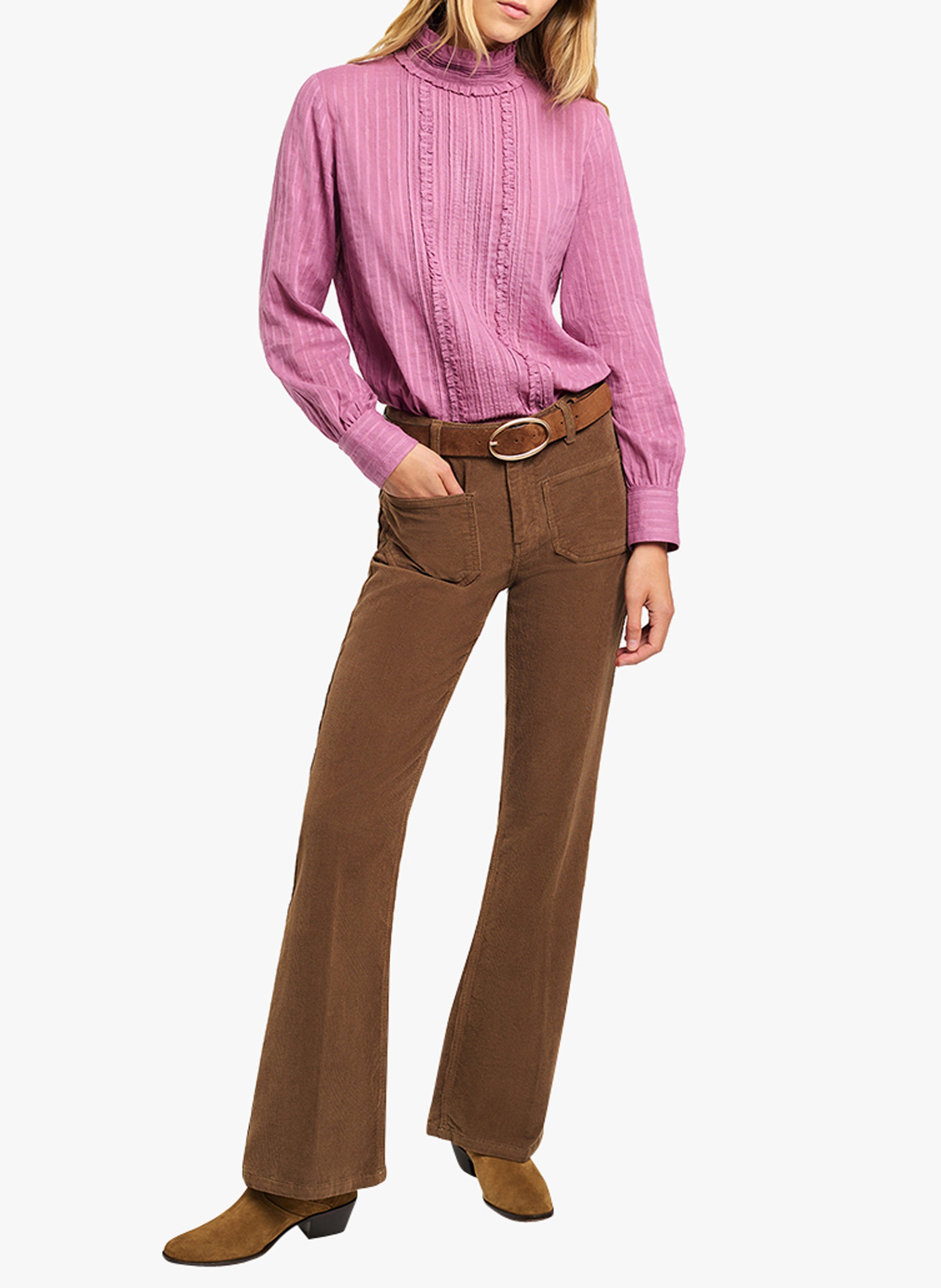 Broek met uitlopende pijpen en ribtextuur | katoenblend | Bruin VANESSA BRUNO Dames
