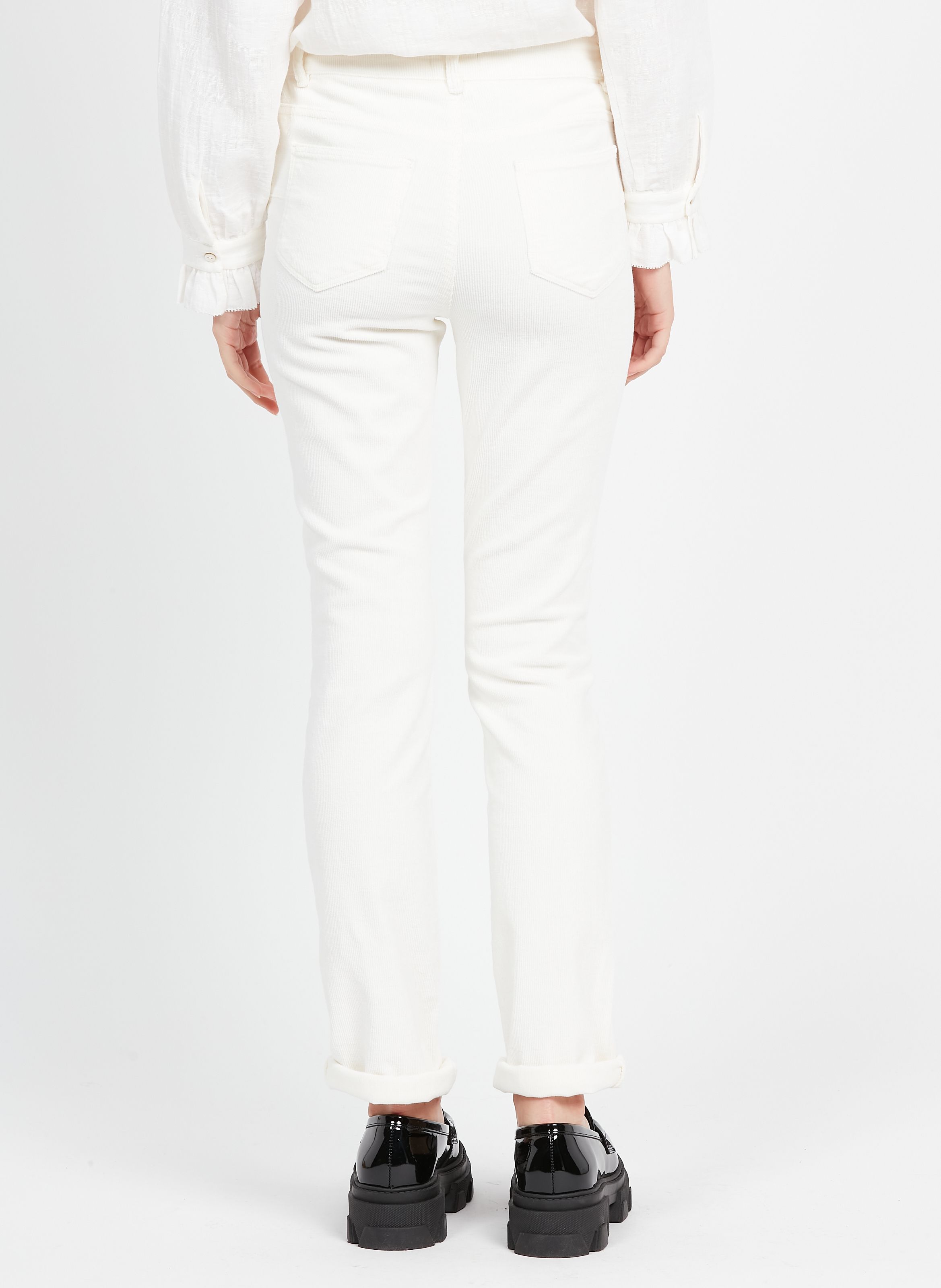 CAROLL Pantalon droit en velours c tel et coton m lang Blanc