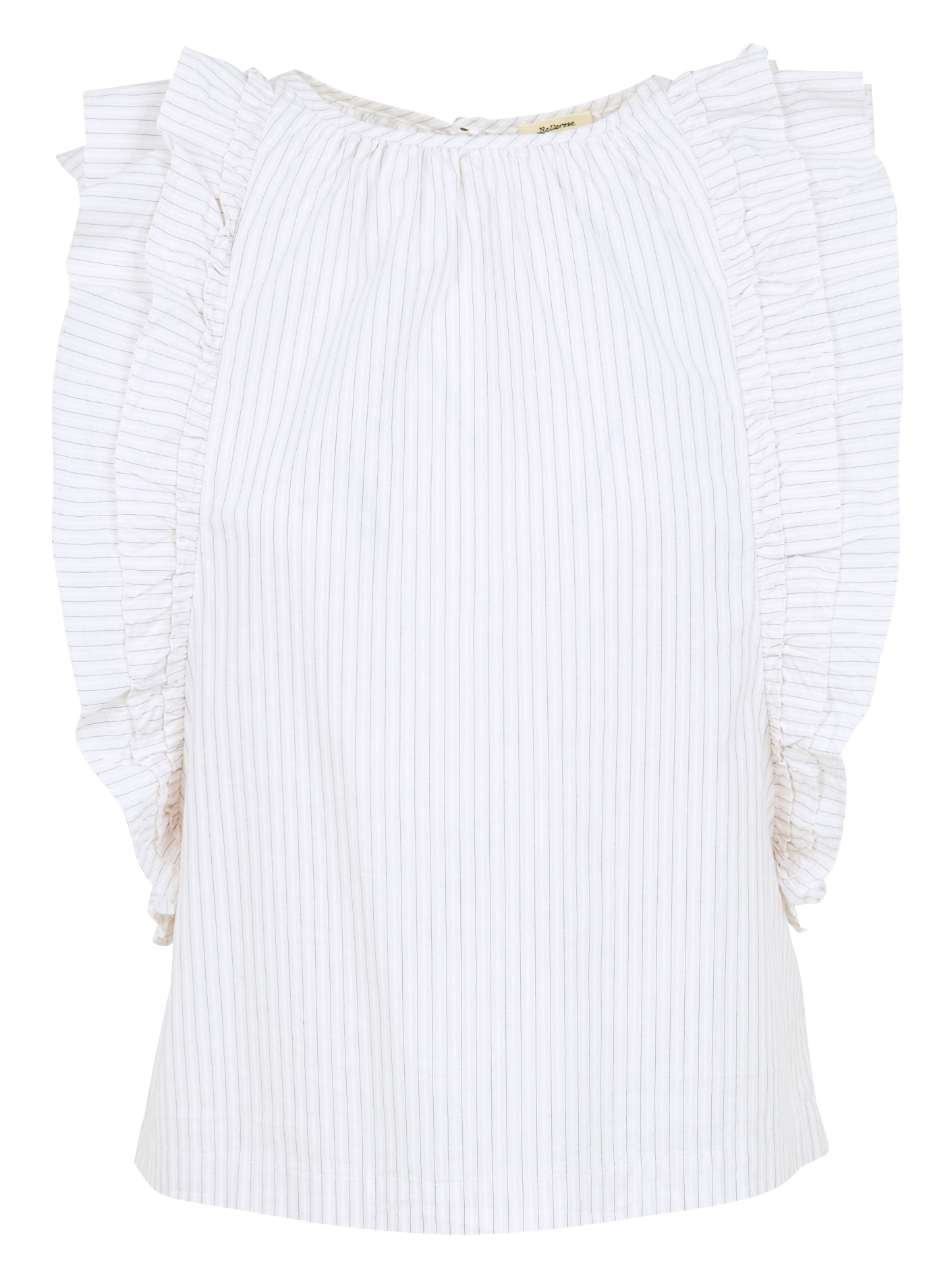 Gestreiftes Rundhals-Top aus Baumwolle mit Rüschen BELLEROSE Gestreift