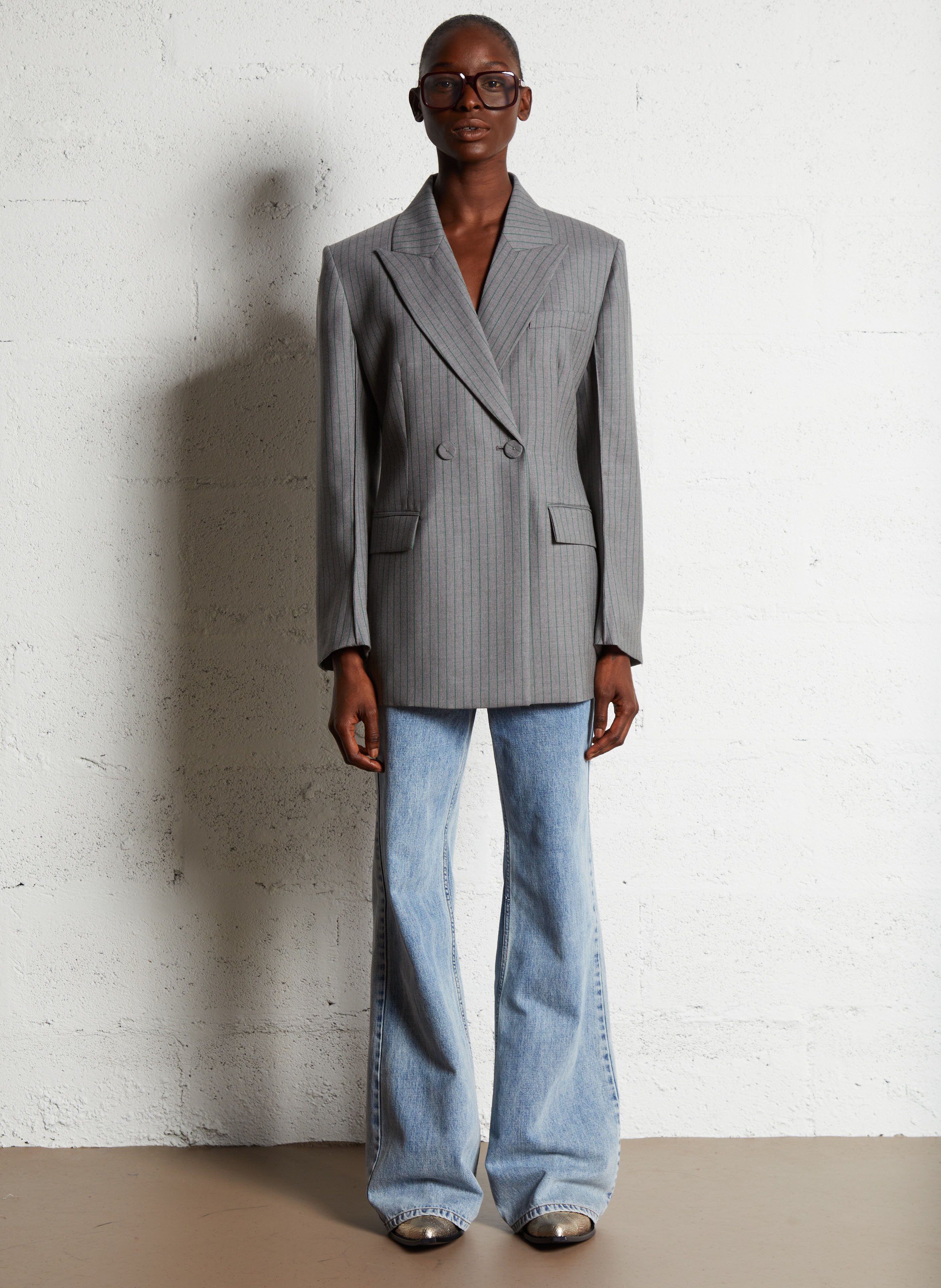 Katoenen flared jeans met verwassen effect Blauw