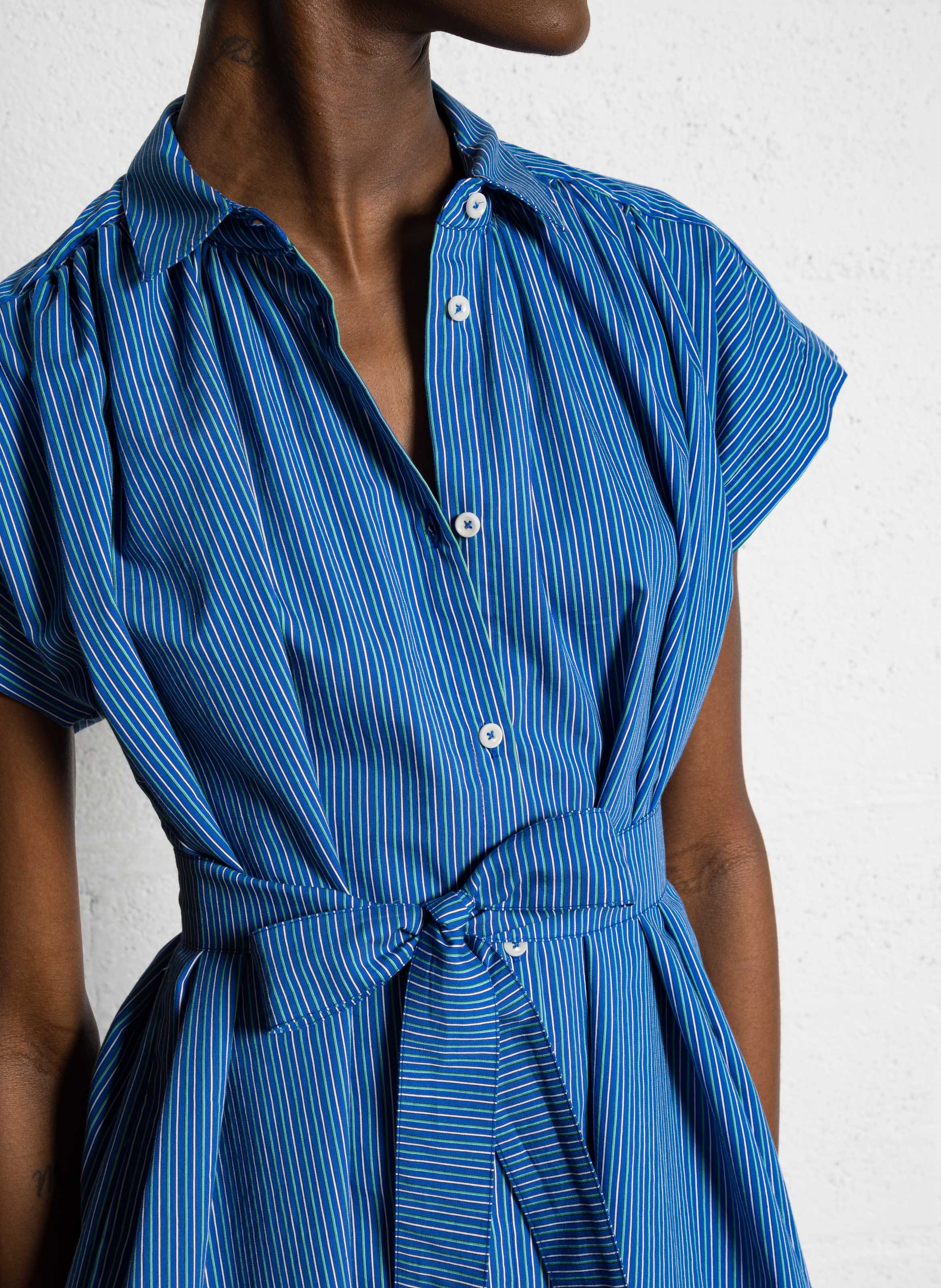 Lange jurk met klassieke kraag van gemengd katoen BELLEPIECE Blauw