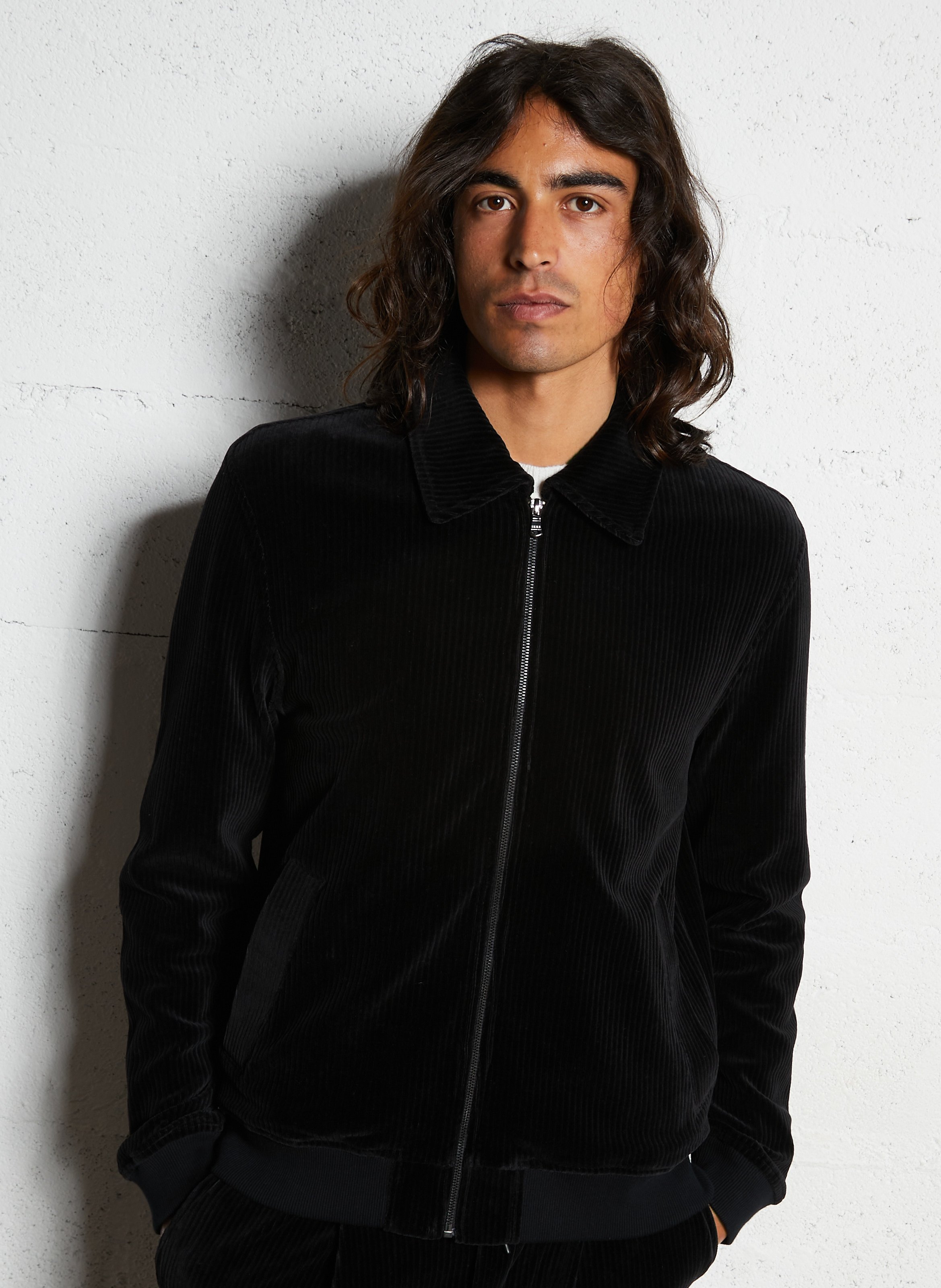Straight ribbed cotton blend jacket IKKS Black