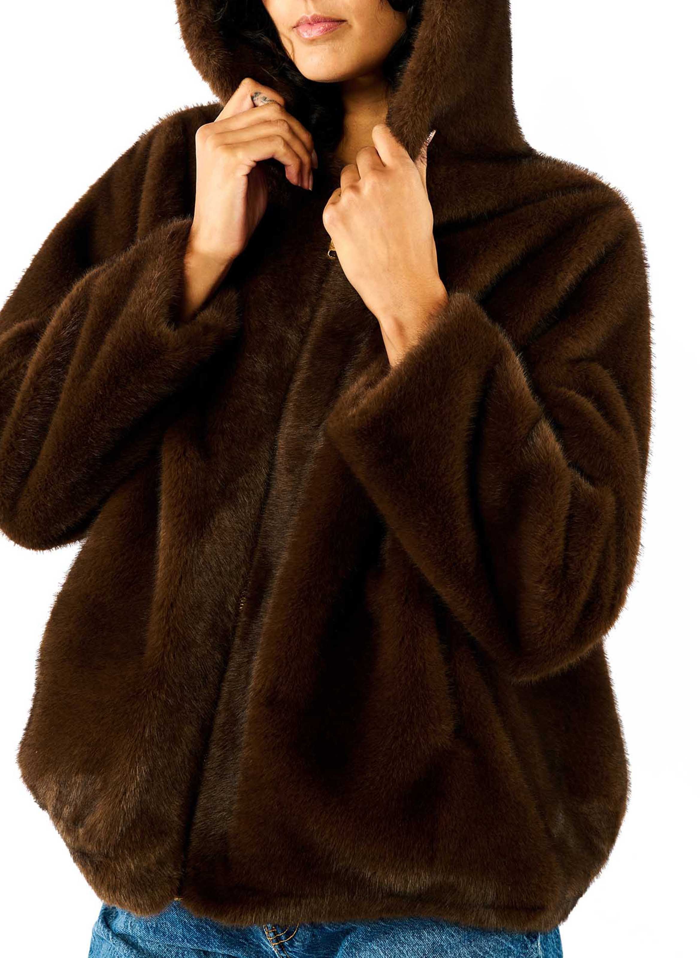 Oversize jacket with hood WILD Brown