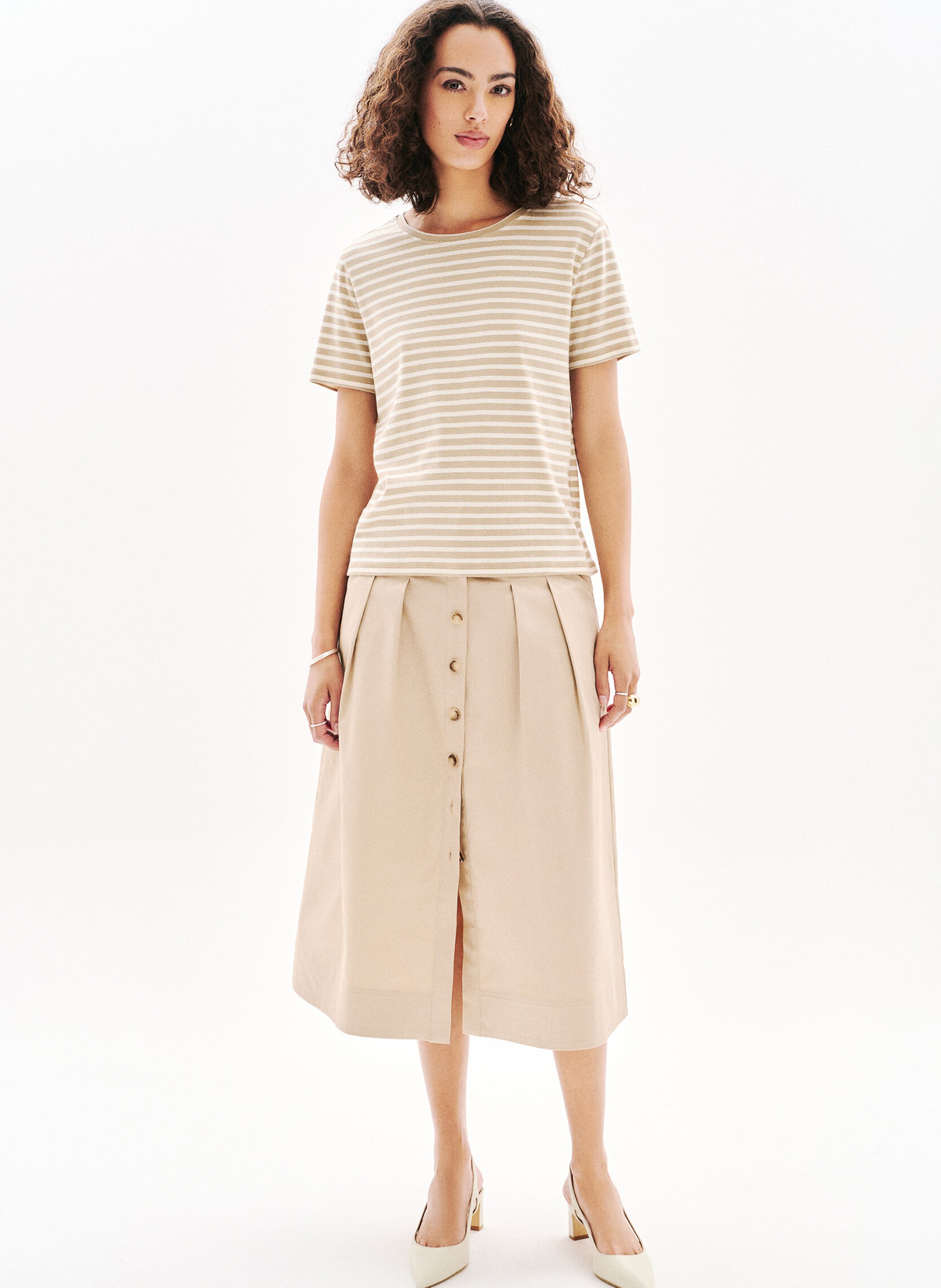 Straight striped round-neck T-shirt CAROLL Brown