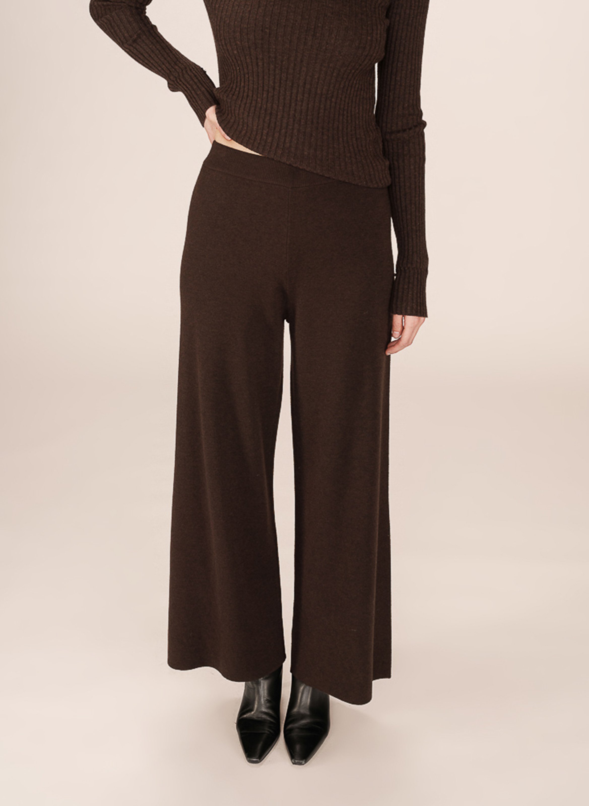 Wide-leg knit pants GRACE ET MILA Brown