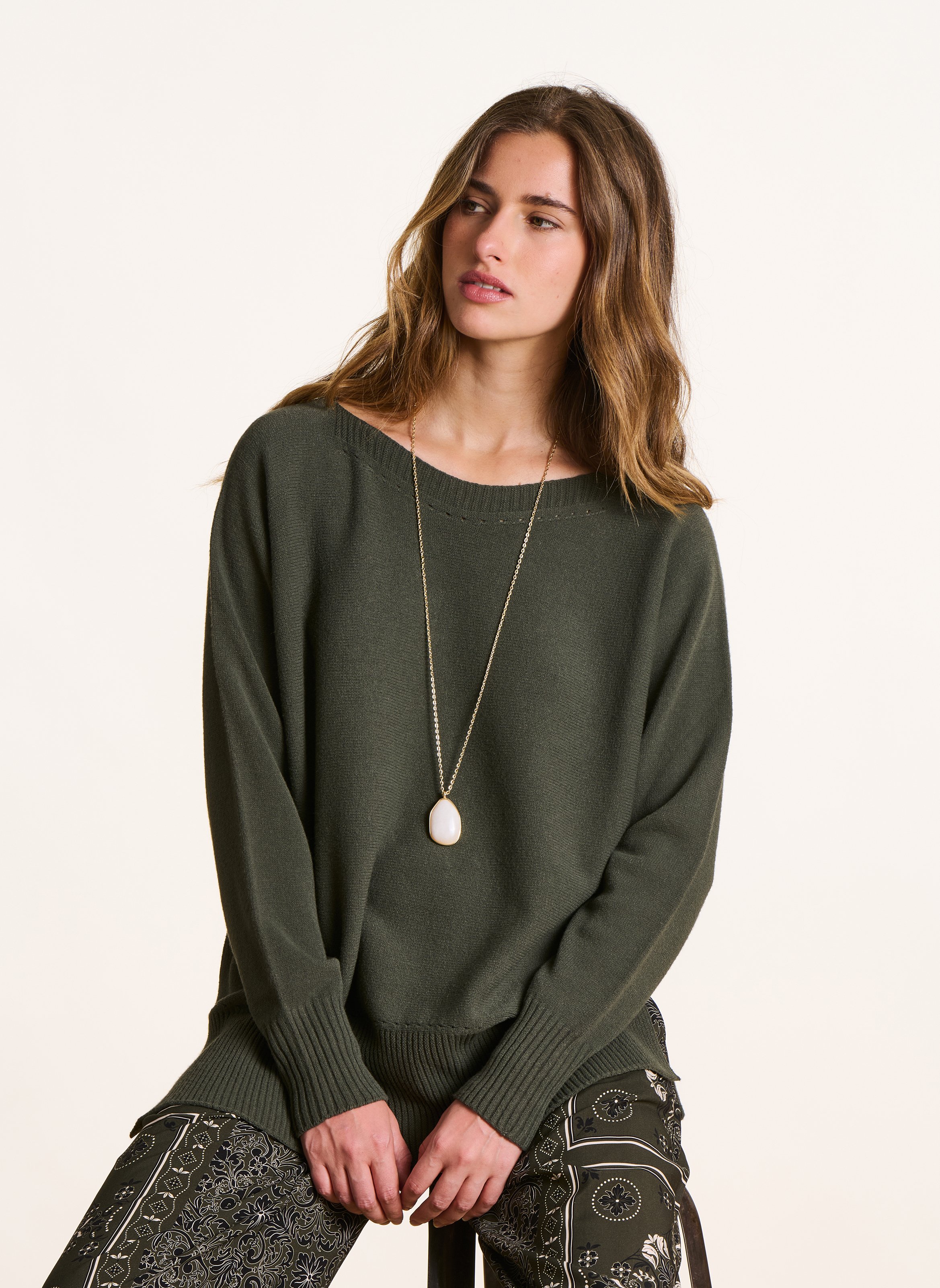 Loose-fit knit sweater with boat neck LA FEE MARABOUTEE Green
