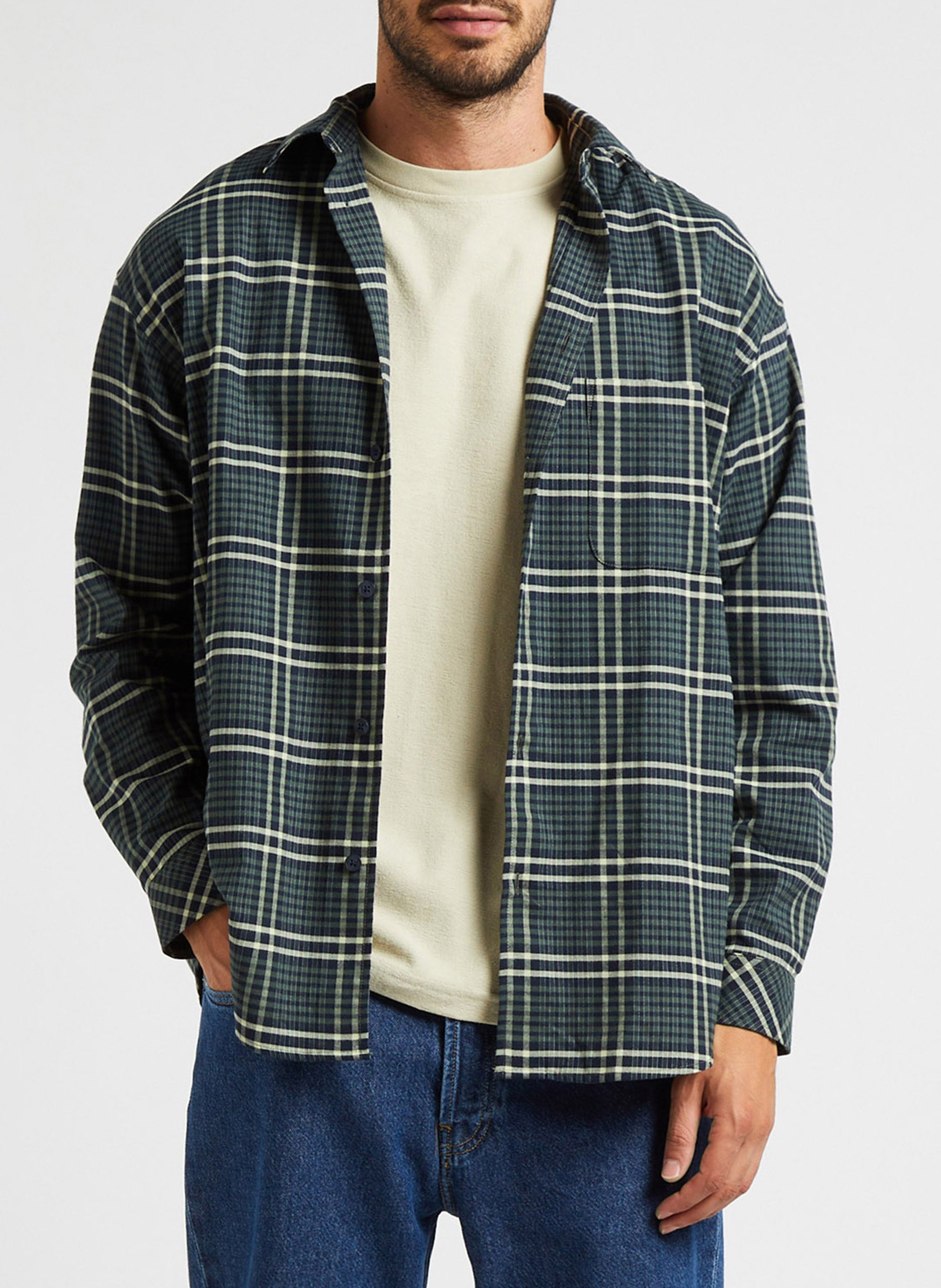 Checked cotton shirt with classic collar SAMSOE SAMSOE Grey