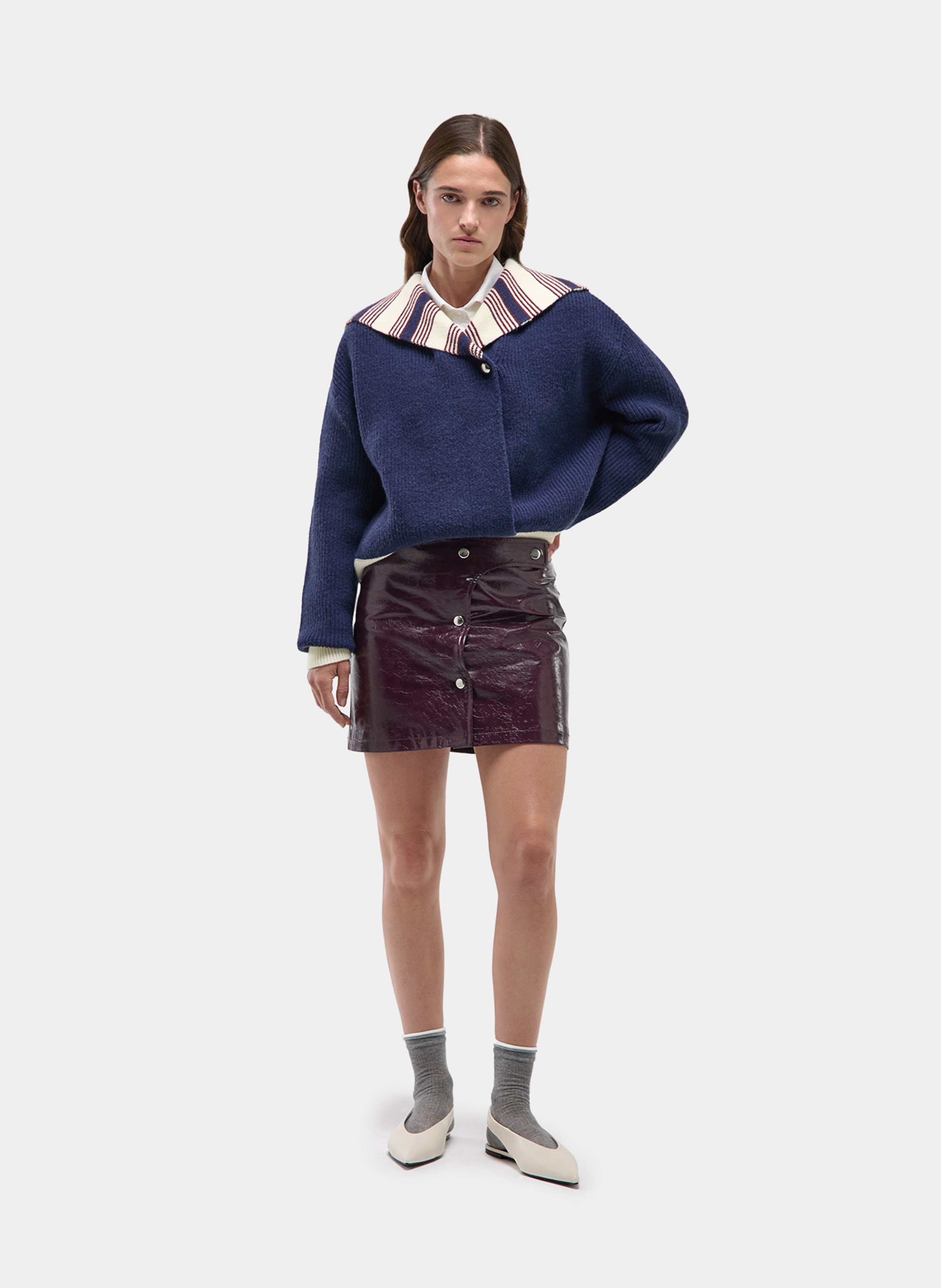 Pull à rayures col v LAAGAM Bleu