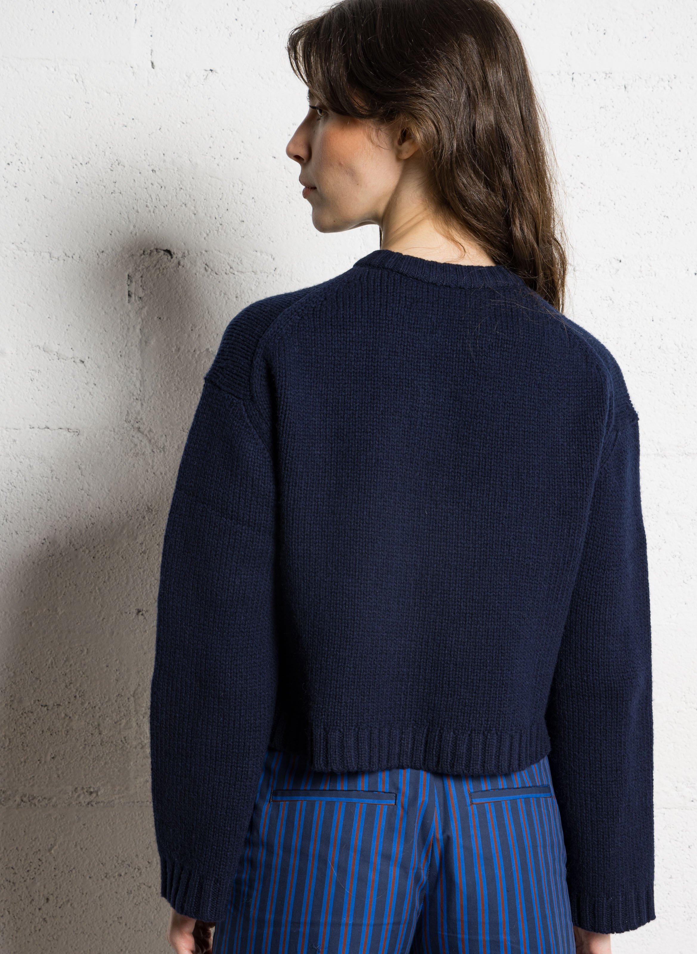 Gilet col rond en laine THE TINY BIG SISTER Bleu