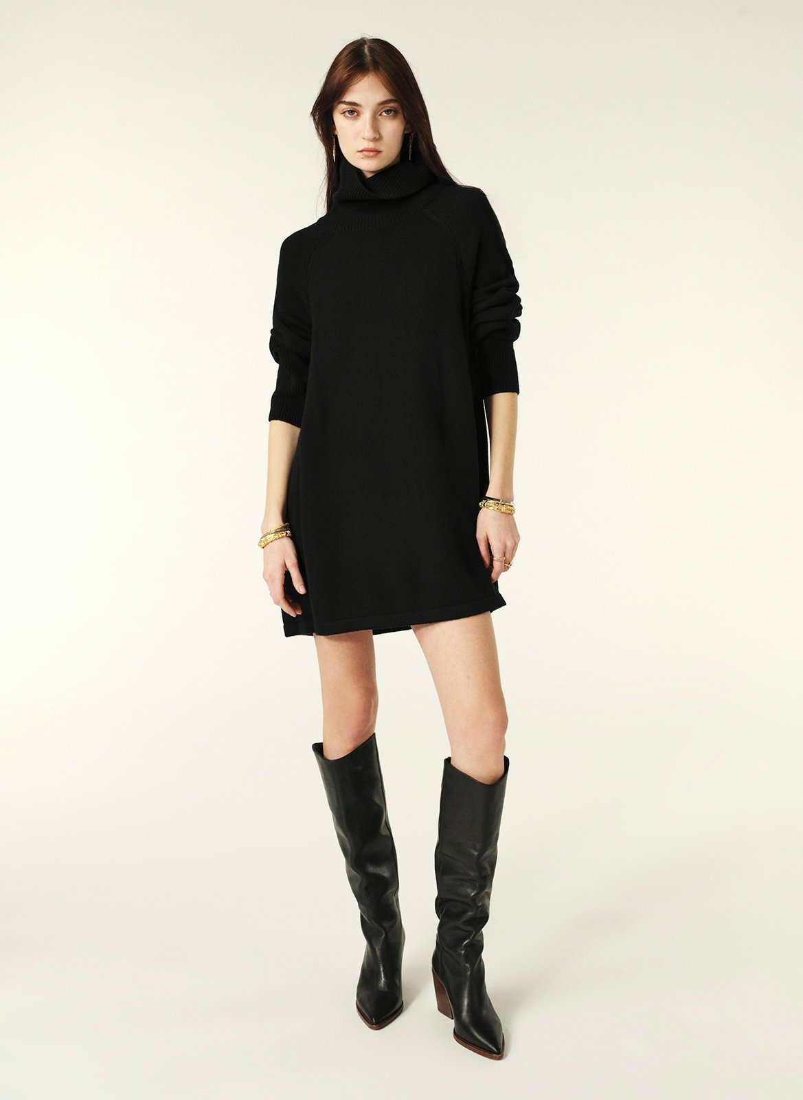 Robe courte col roulé en laine mélangé  BA&SH Noir