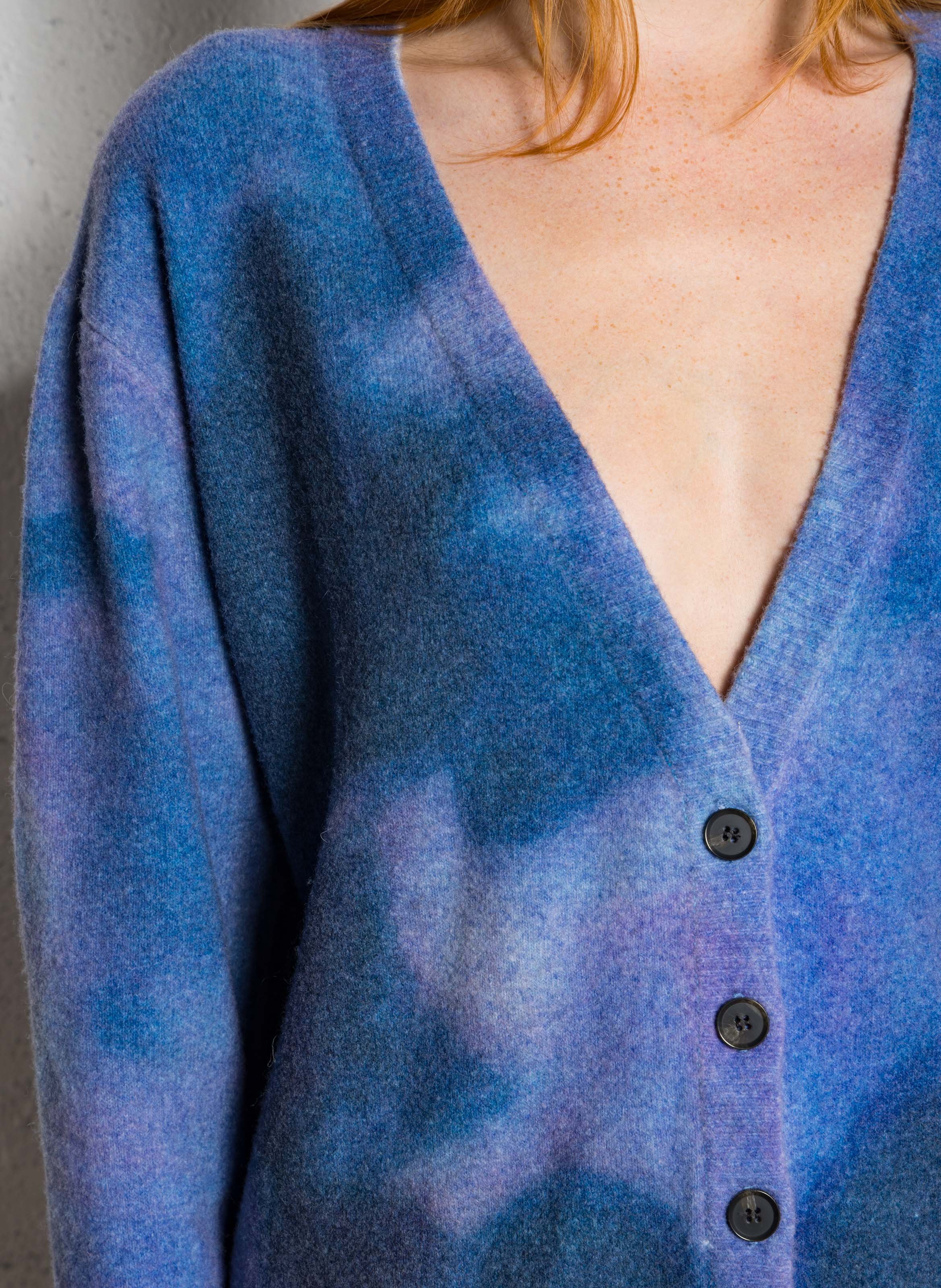 Cardigan col v en laine mélangée LEON & HARPER Bleu