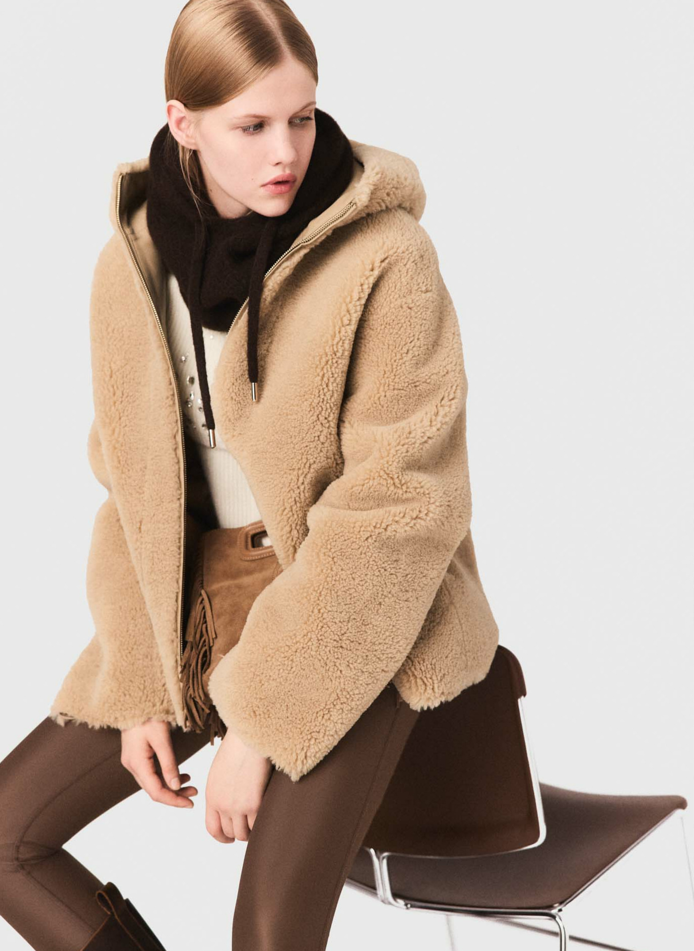 Manteau ample réversible à capuche MAJE Marron