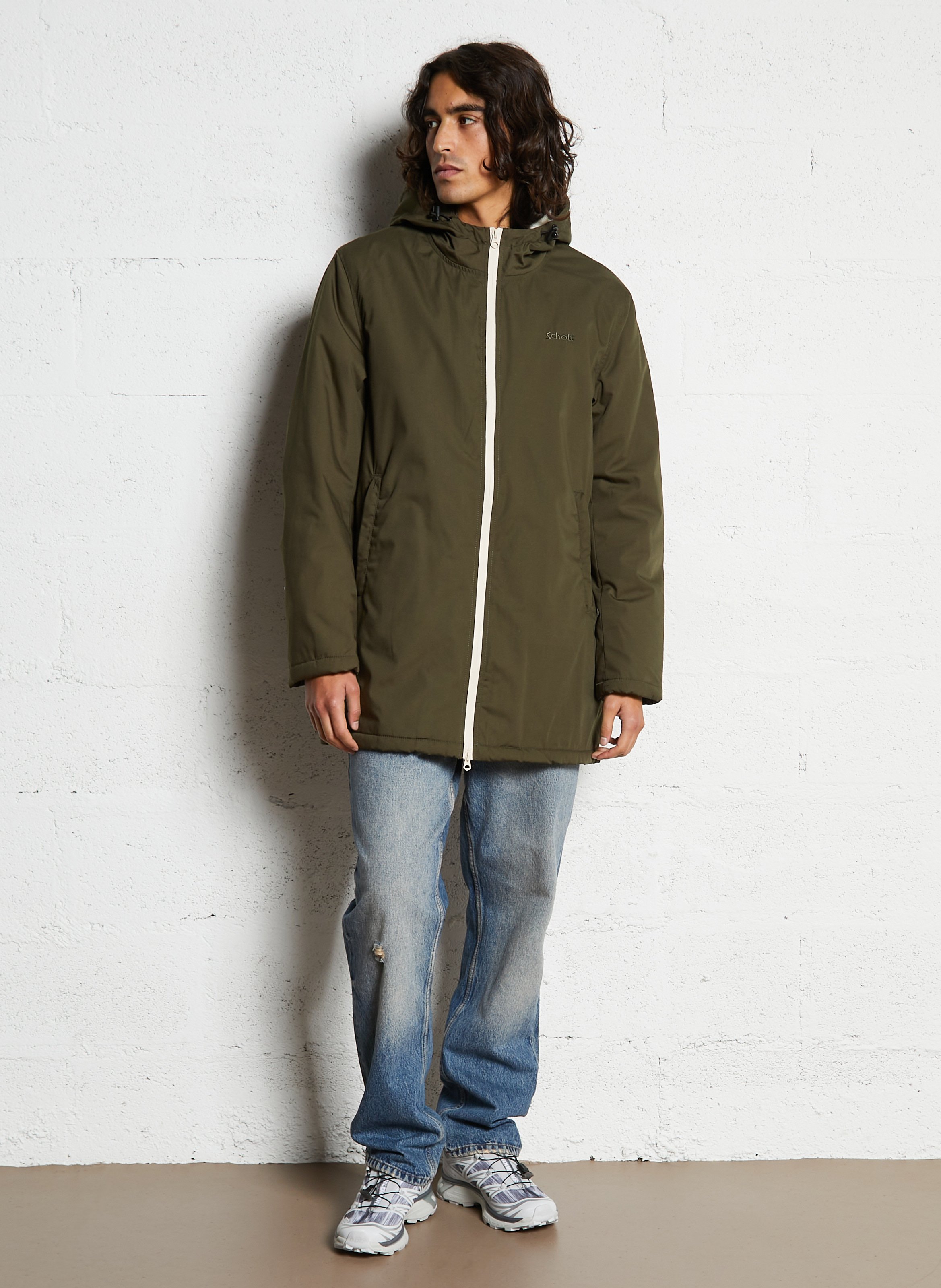 Parka à capuche col montant unie SCHOTT Vert