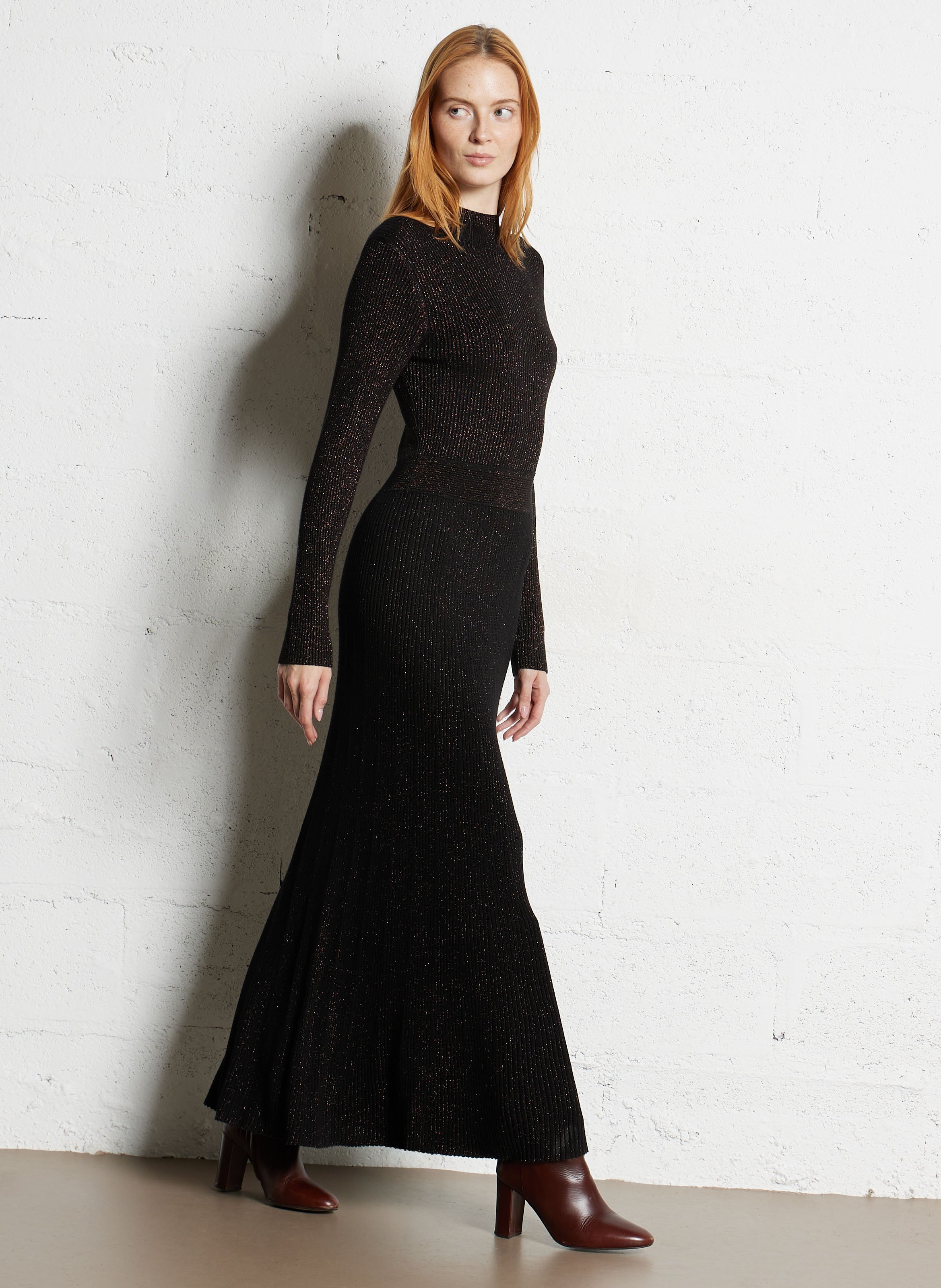 Long round-neck ribbed-knit dress MAISON 123 Brown