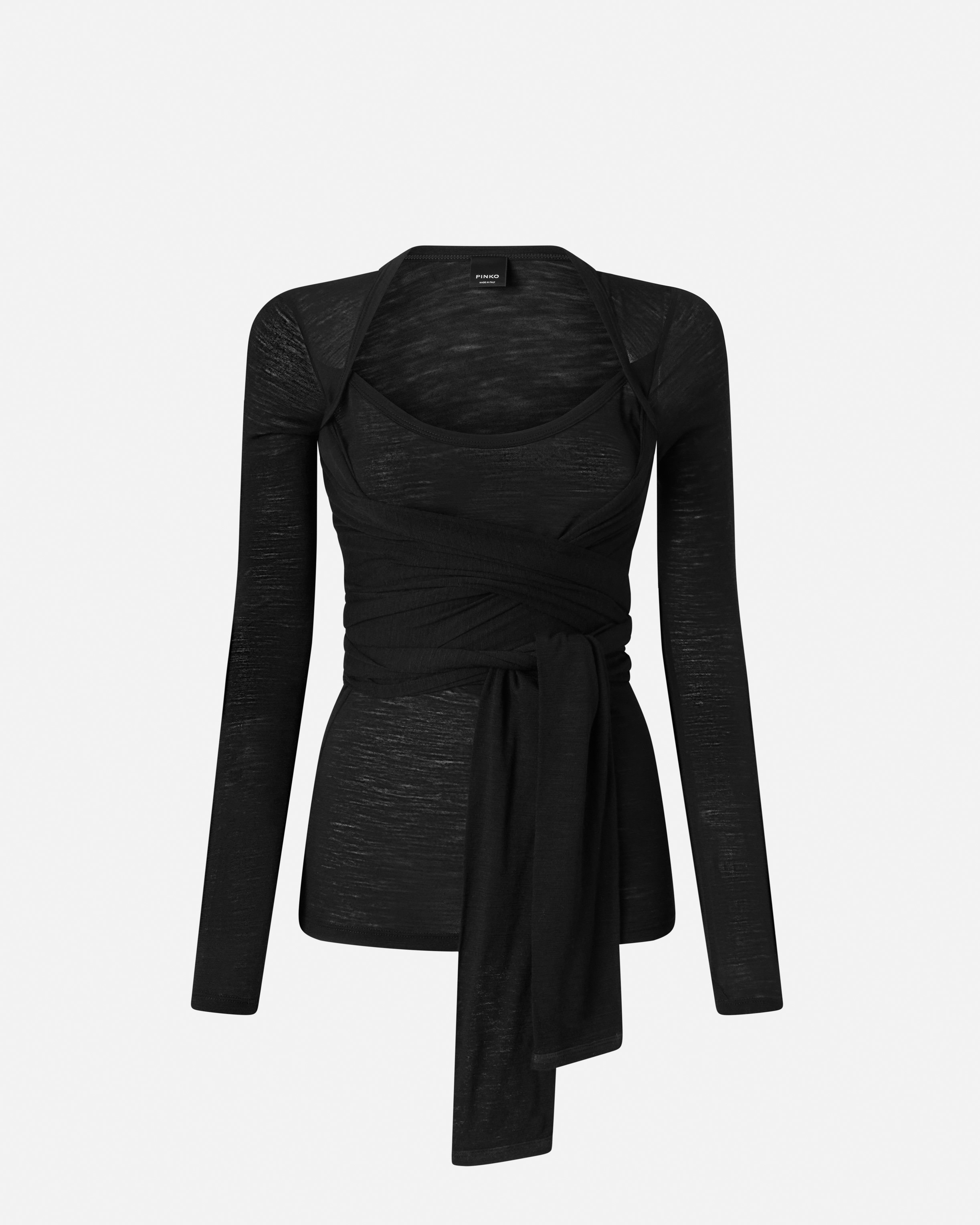 T-shirt with knotted effect in blended wool PINKO Black