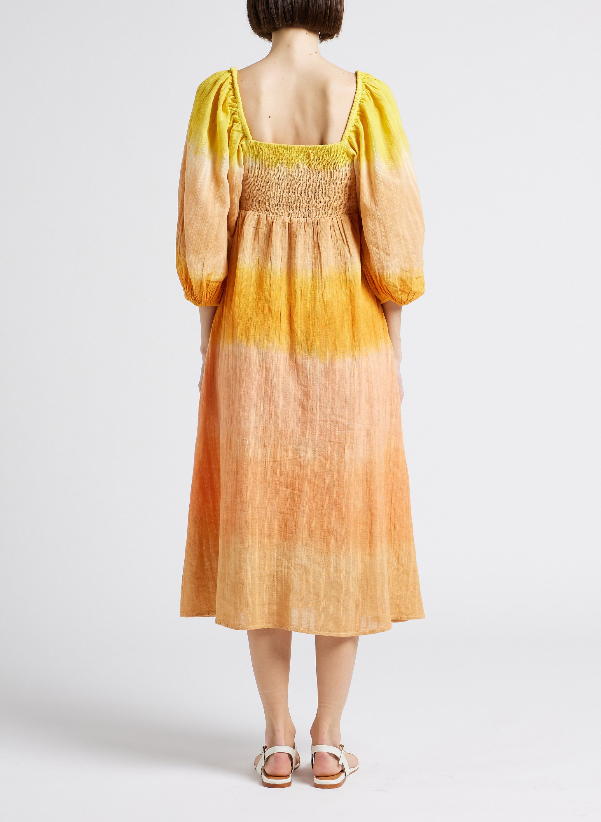 Halflange, katoenen jurk met hartvormige halslijn en striksluiting SUNDRESS Oranje