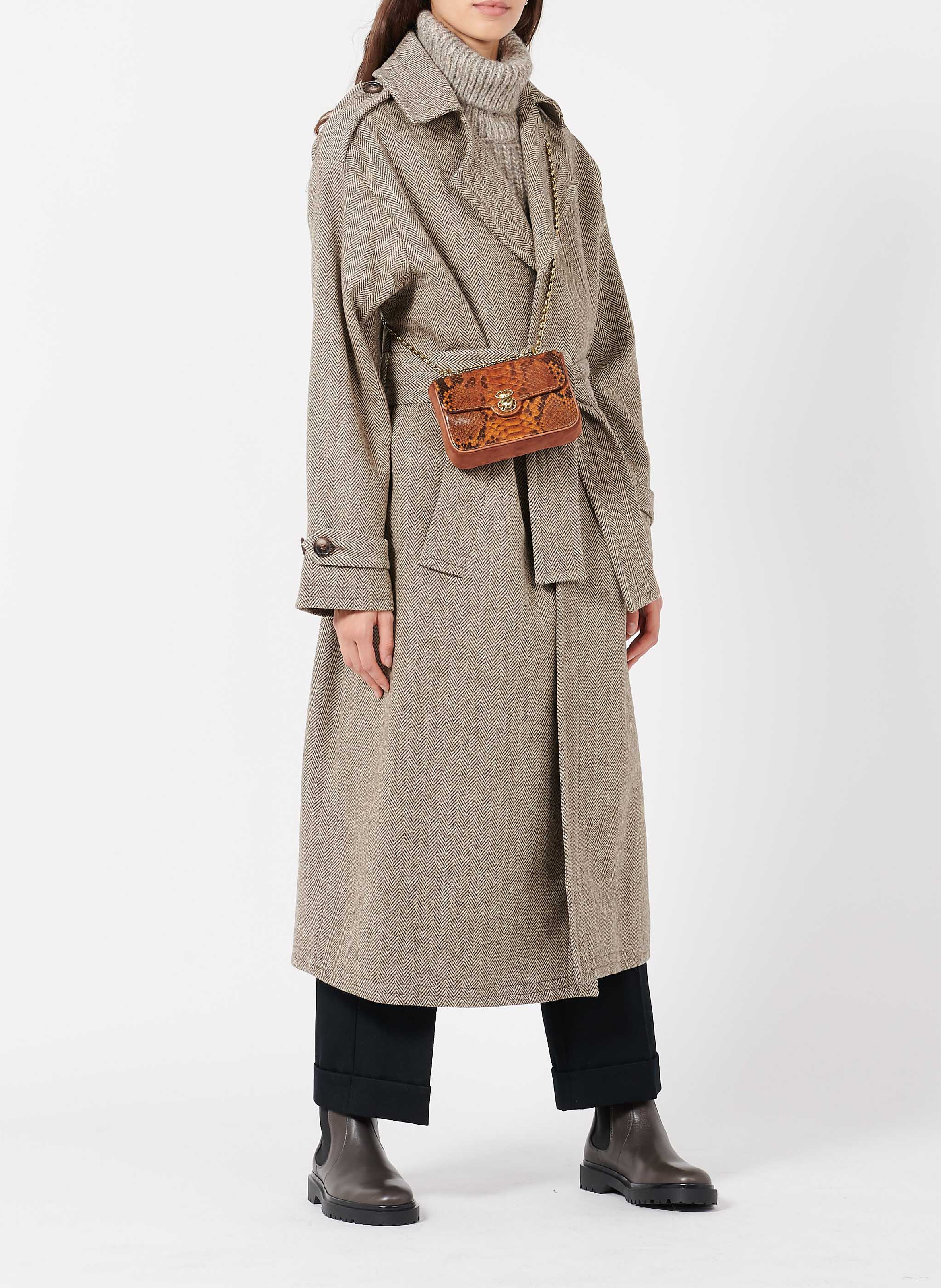 Snakeskin and velvet leather shoulder bag CLARIS VIROT Brown