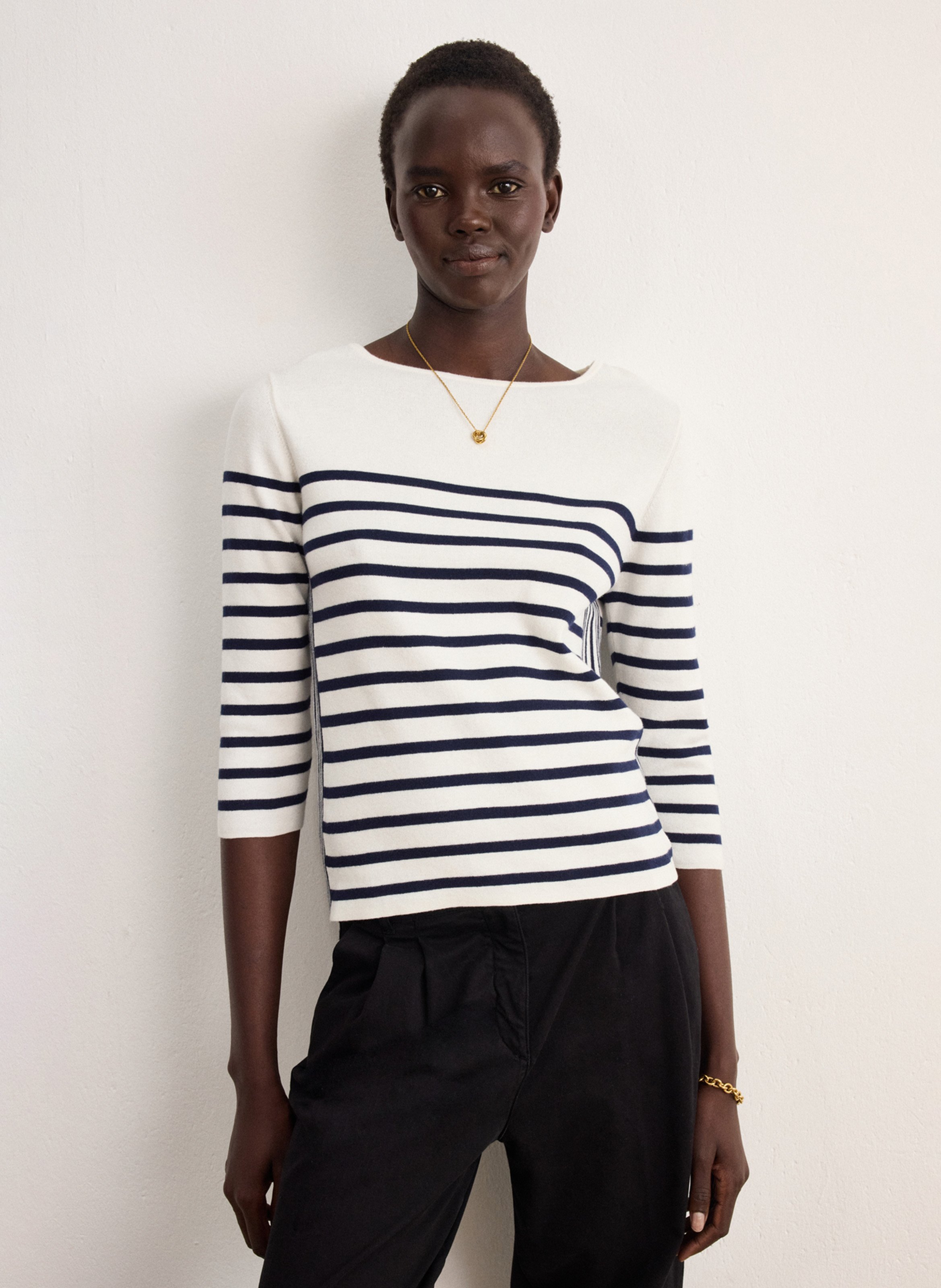 Pull marinière droit col rond  PABLO Beige