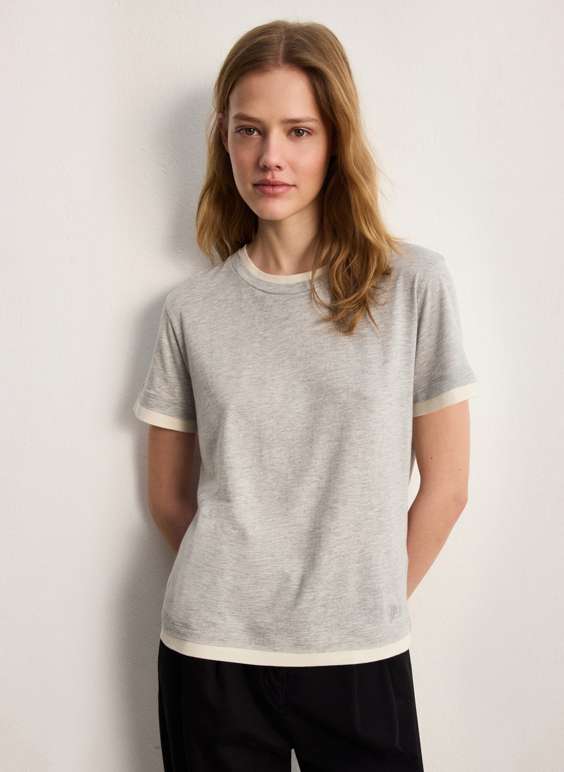 T-shirt droit col rond en coton mélangé PABLO Gris