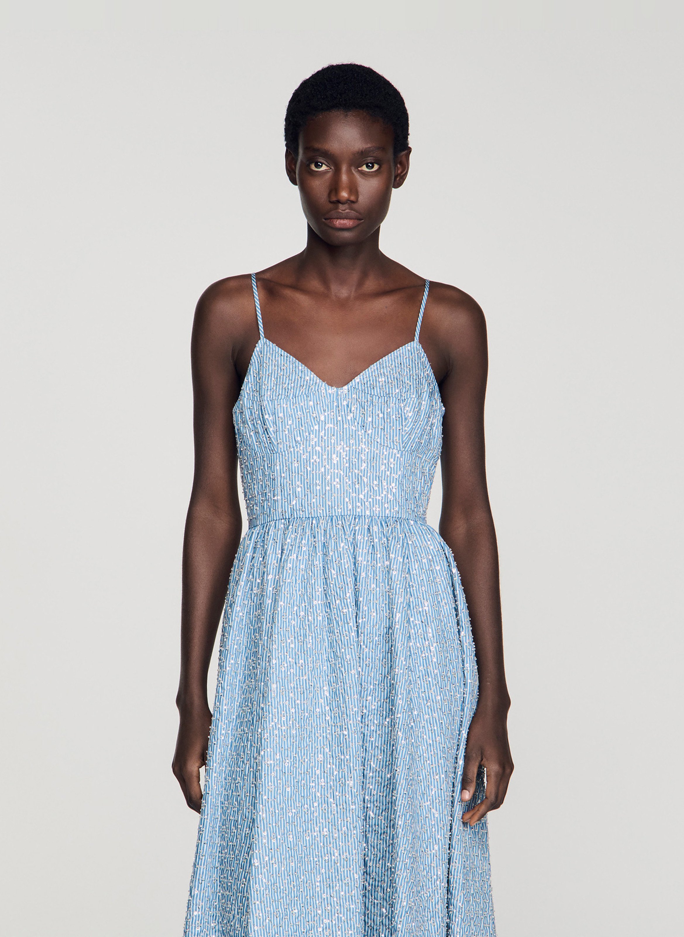 Robe midi col v  SANDRO Bleu