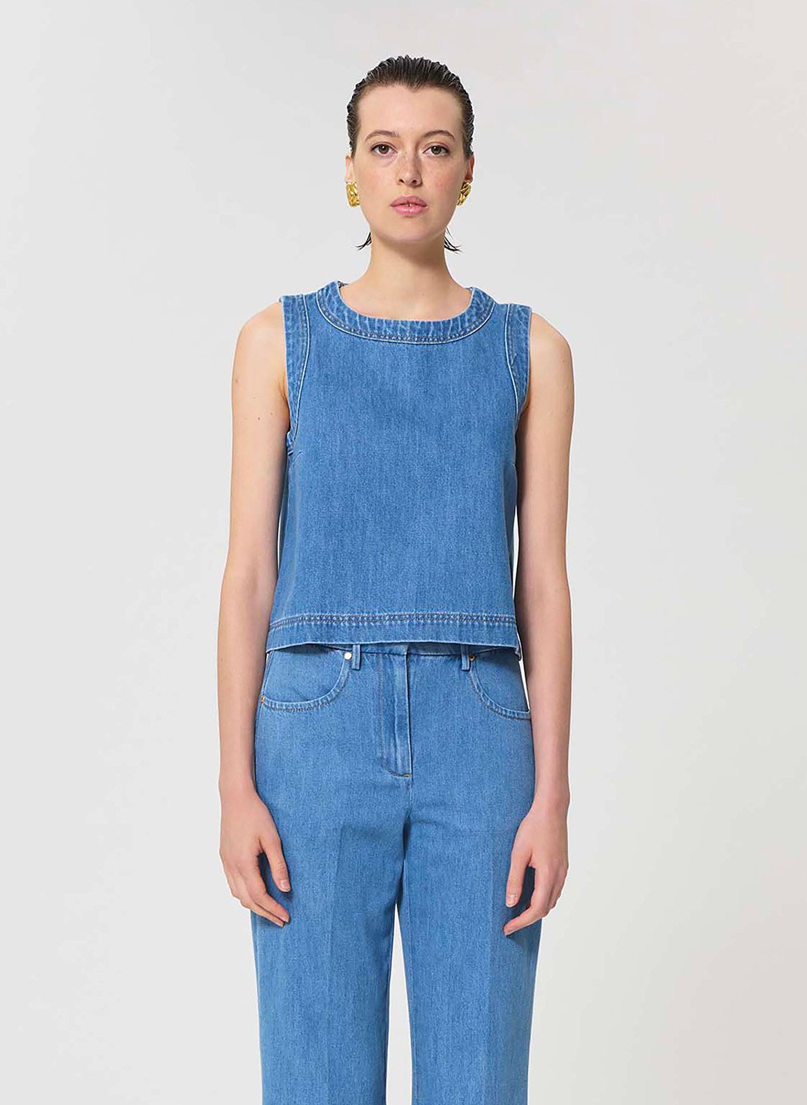 Sleeveless denim top TARA JARMON Blue