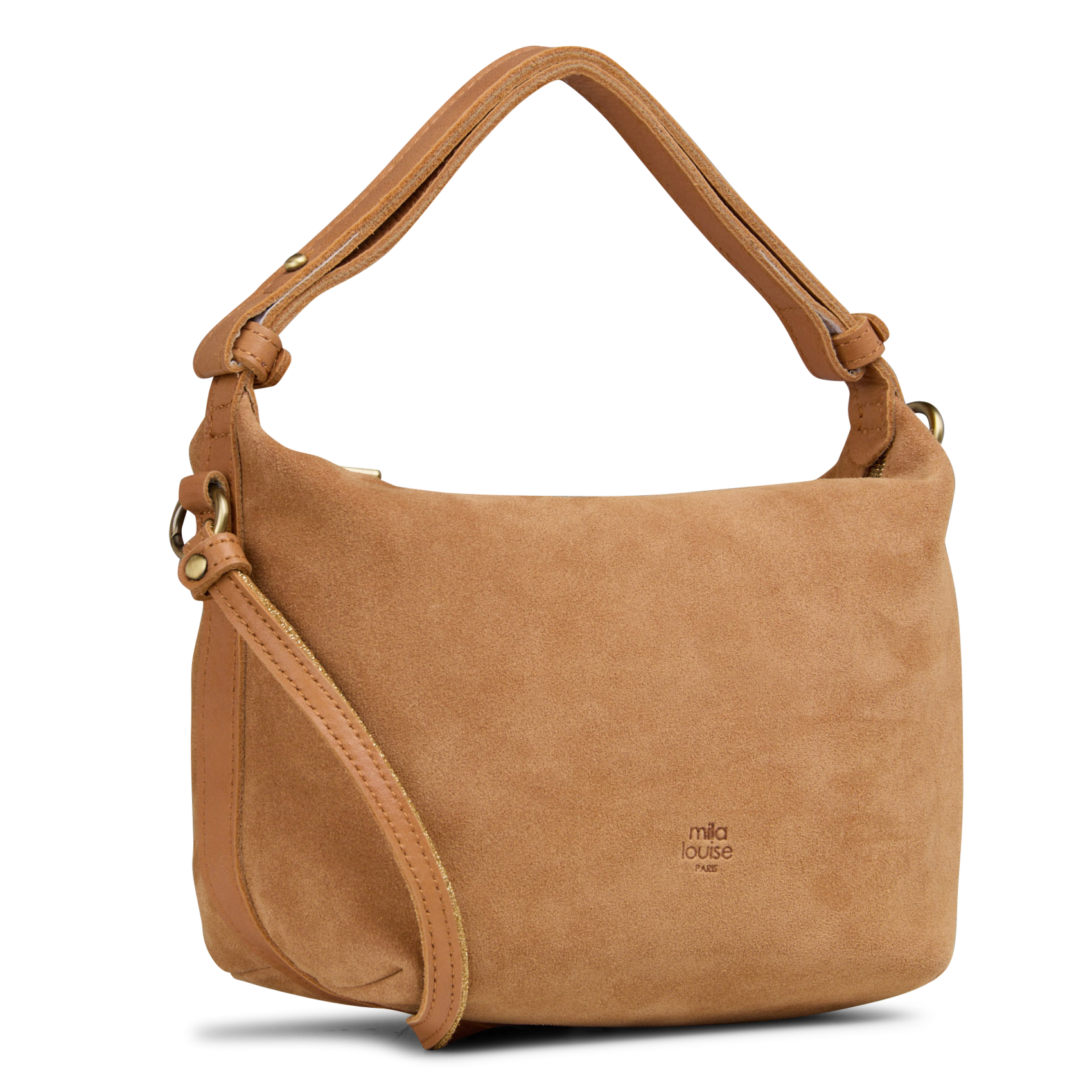 Sac bandoulière en cuir suédé MILA LOUISE Beige