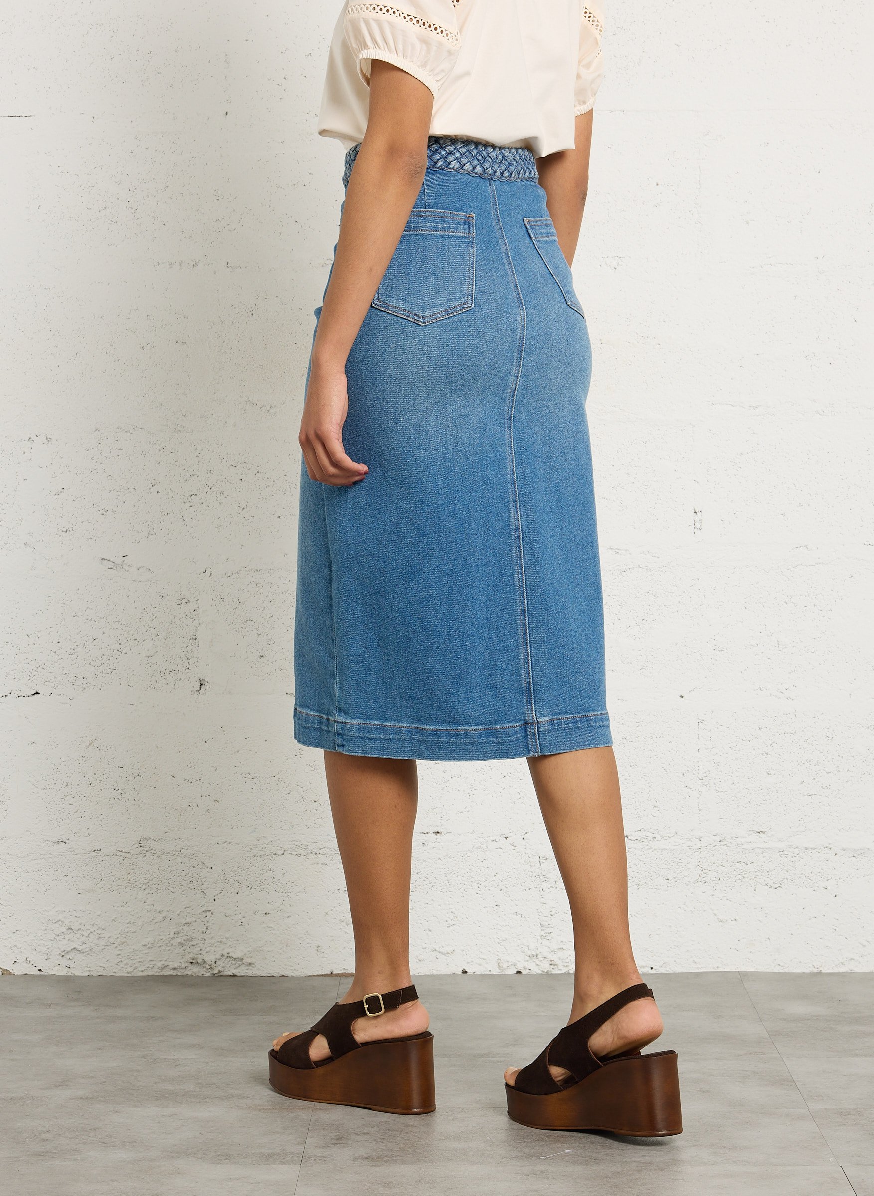 Midi-High-Waist-Jeansrock mit geflochtenen Details MAISON 123 Blau