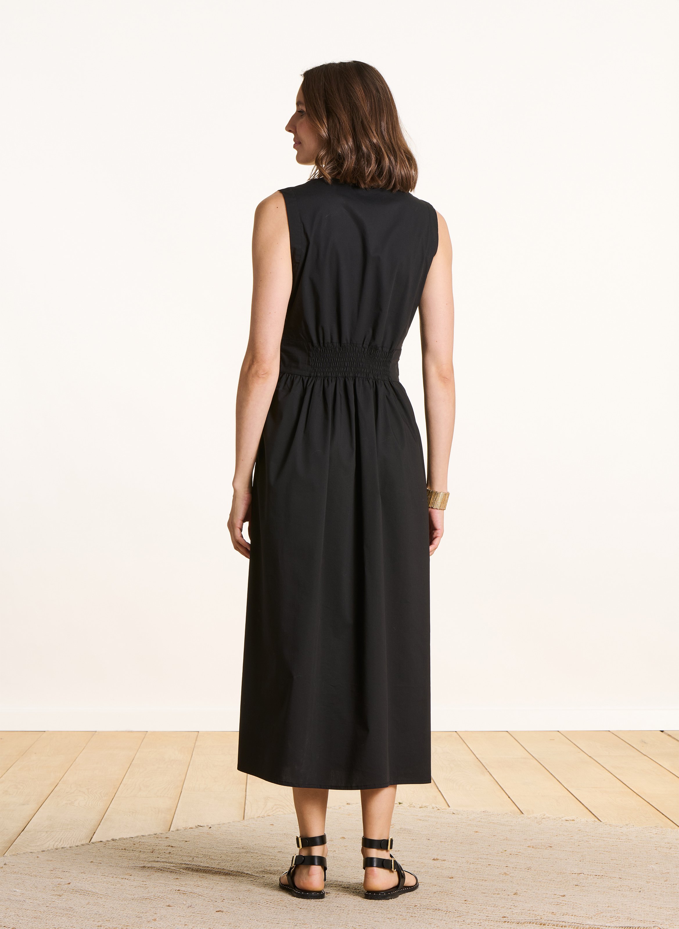 Robe midi col v en coton mélangé LA FEE MARABOUTEE Noir