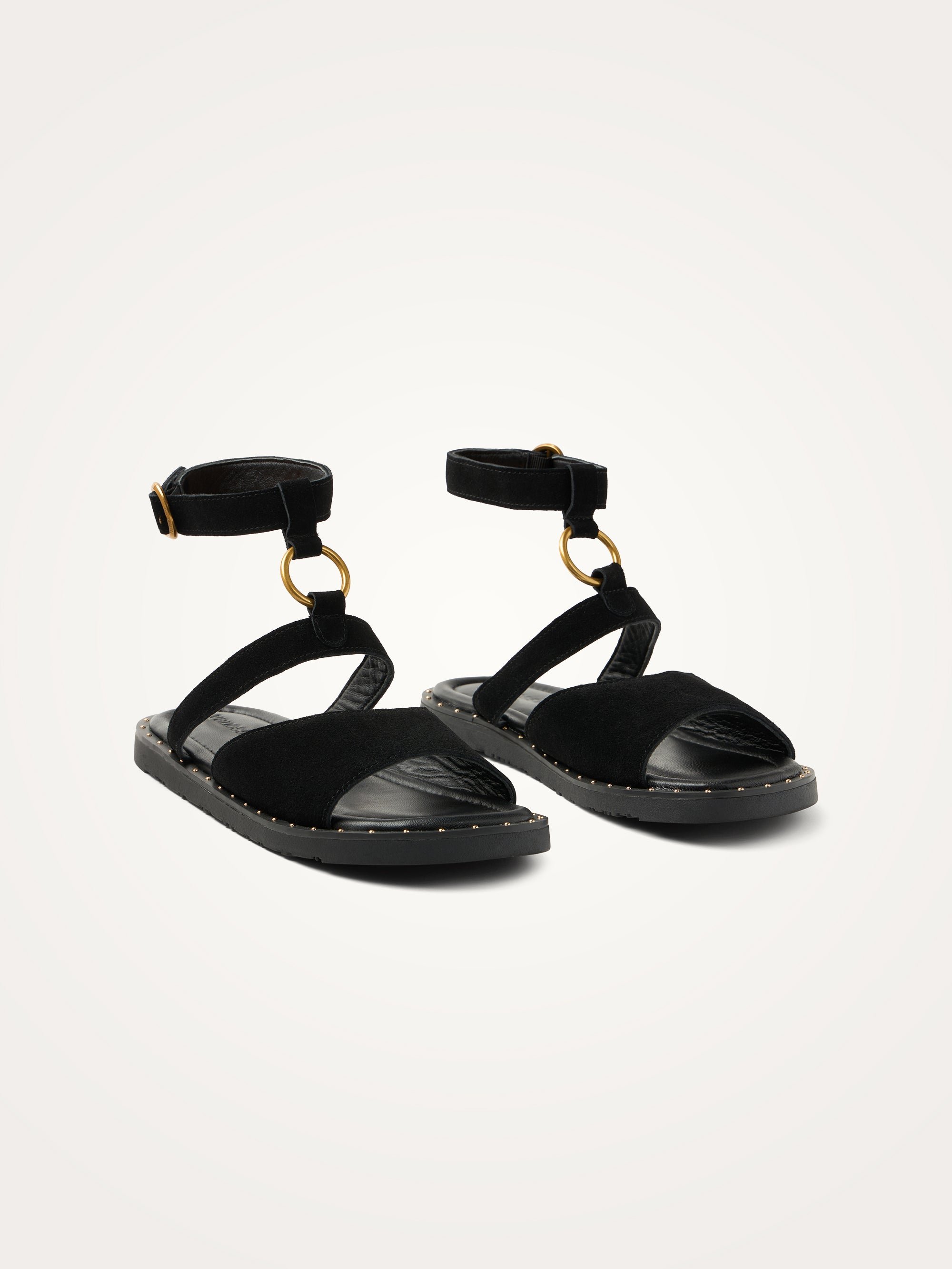 Flat suede sandals with strap Black