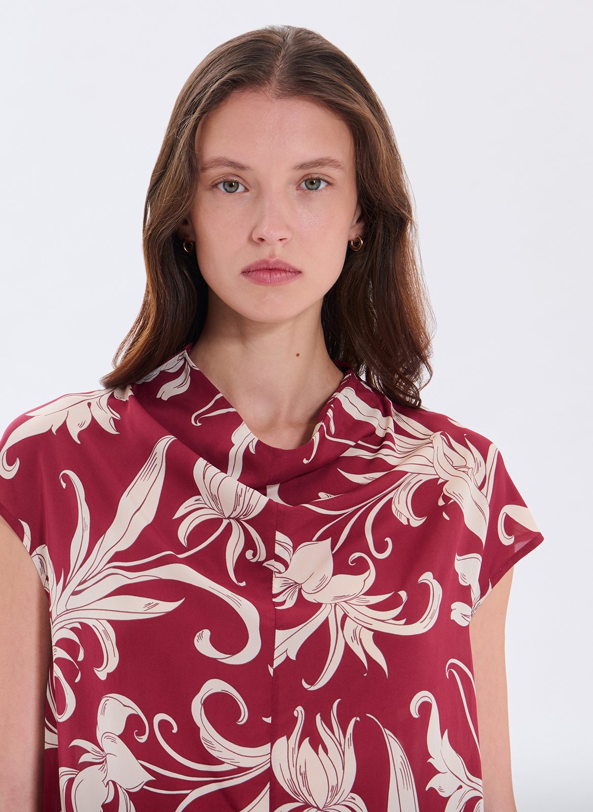 Bedrucktes gerades Top mit Stehkragen ZAPA Weiss