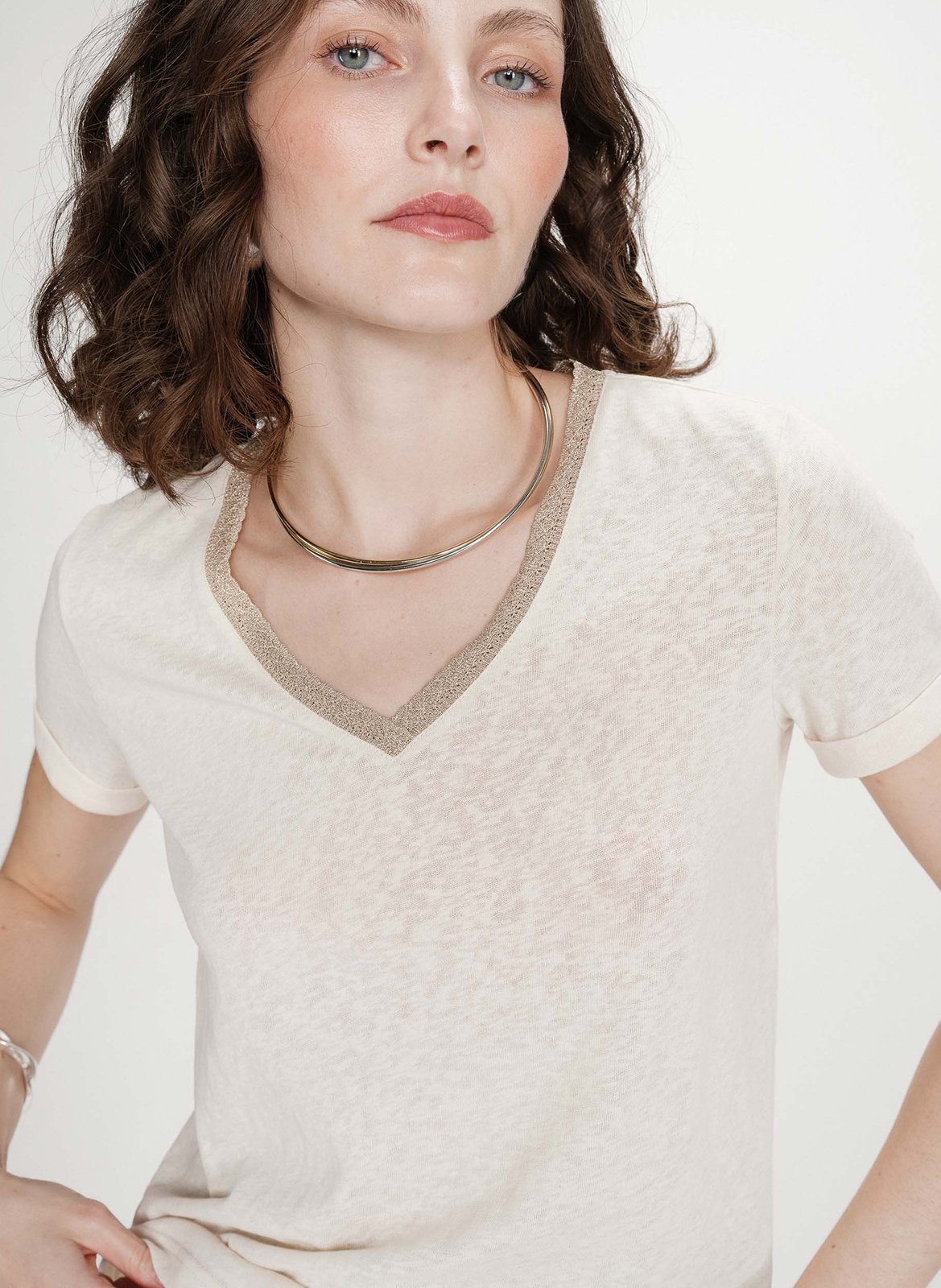 Katoenen T-shirt met V-hals GRACE ET MILA Bruin