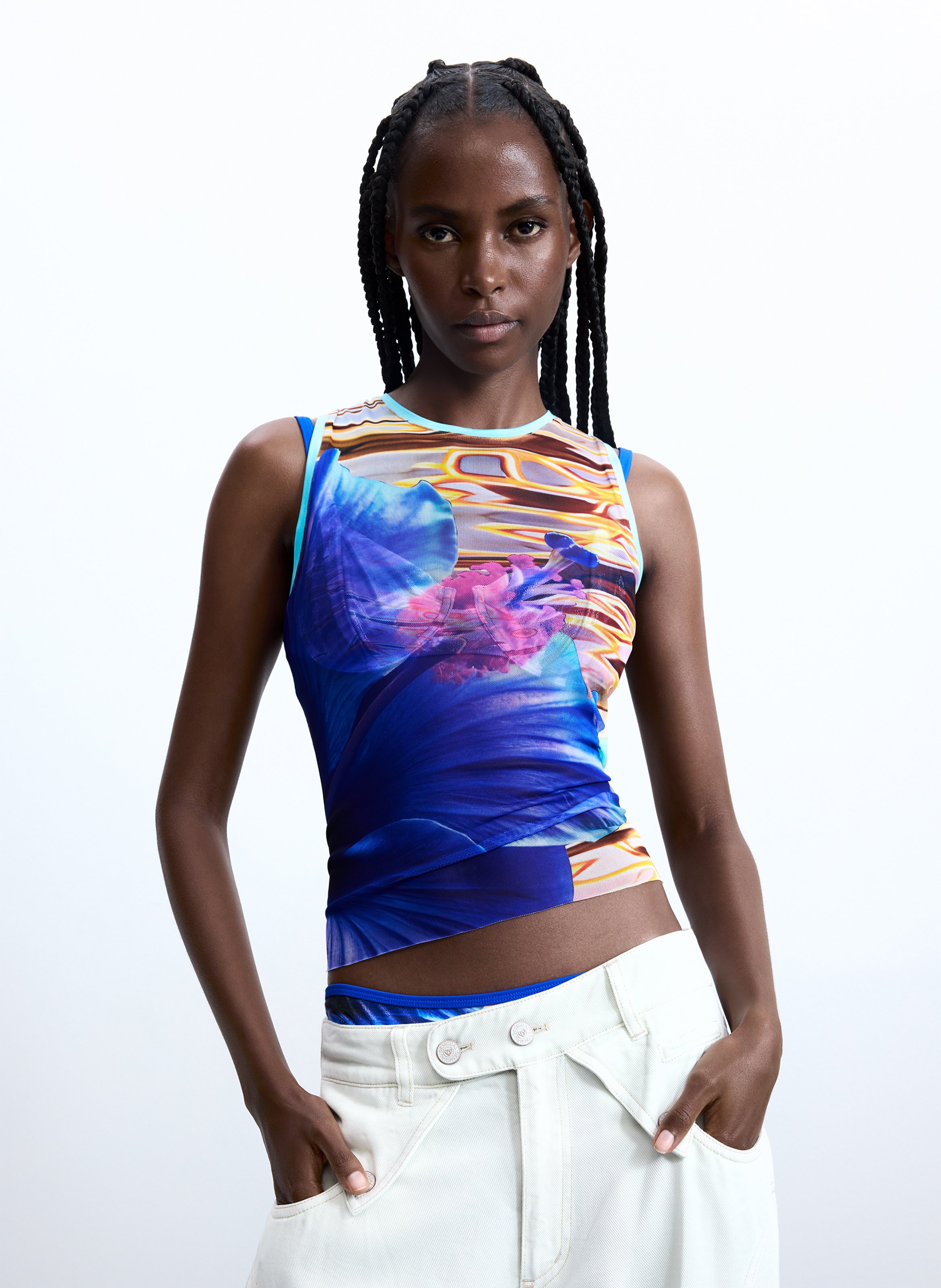 Top moulant imprimé DESIGUAL Bleu