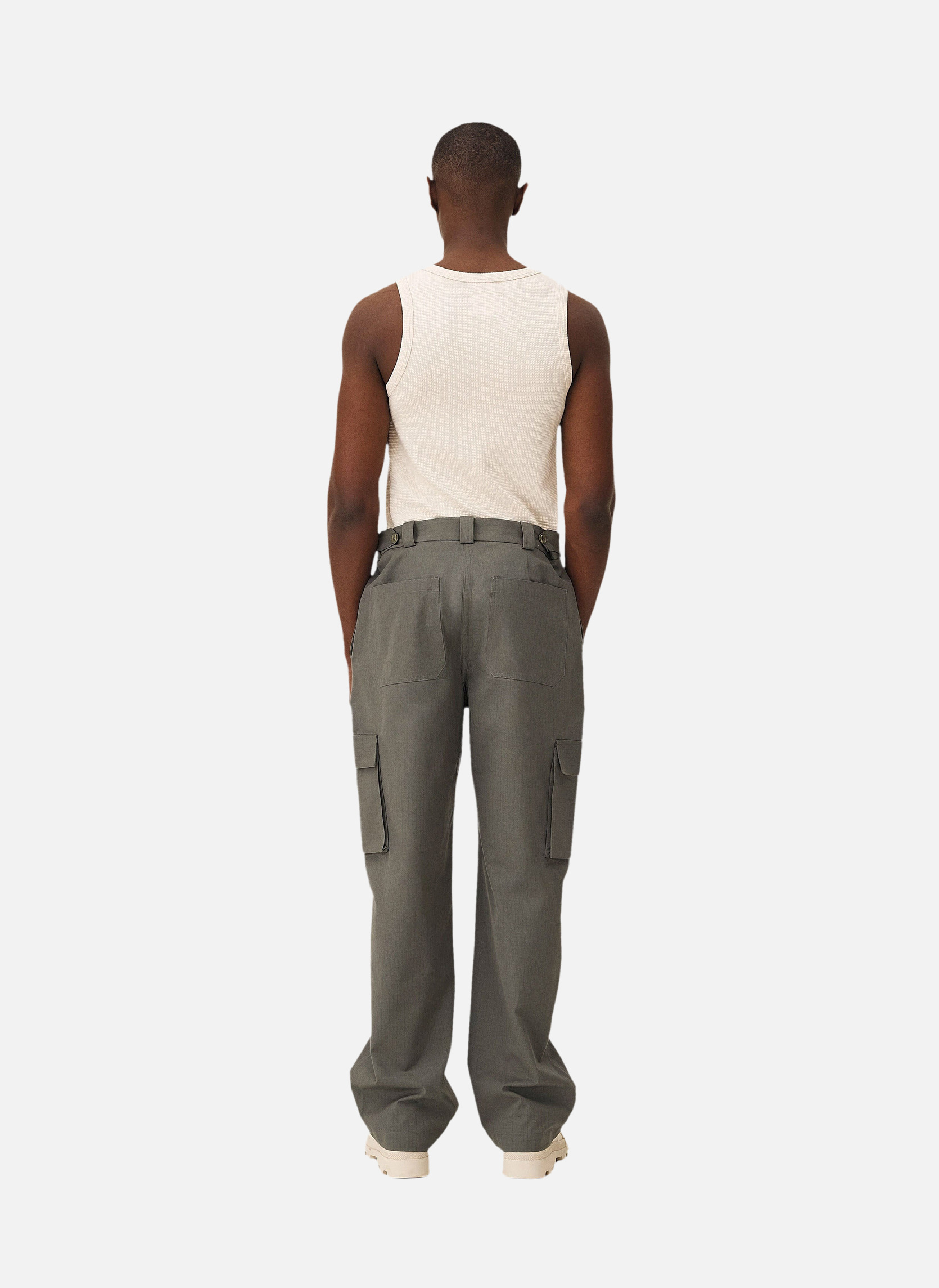 Wide military cargo army green pants Noyoco Green