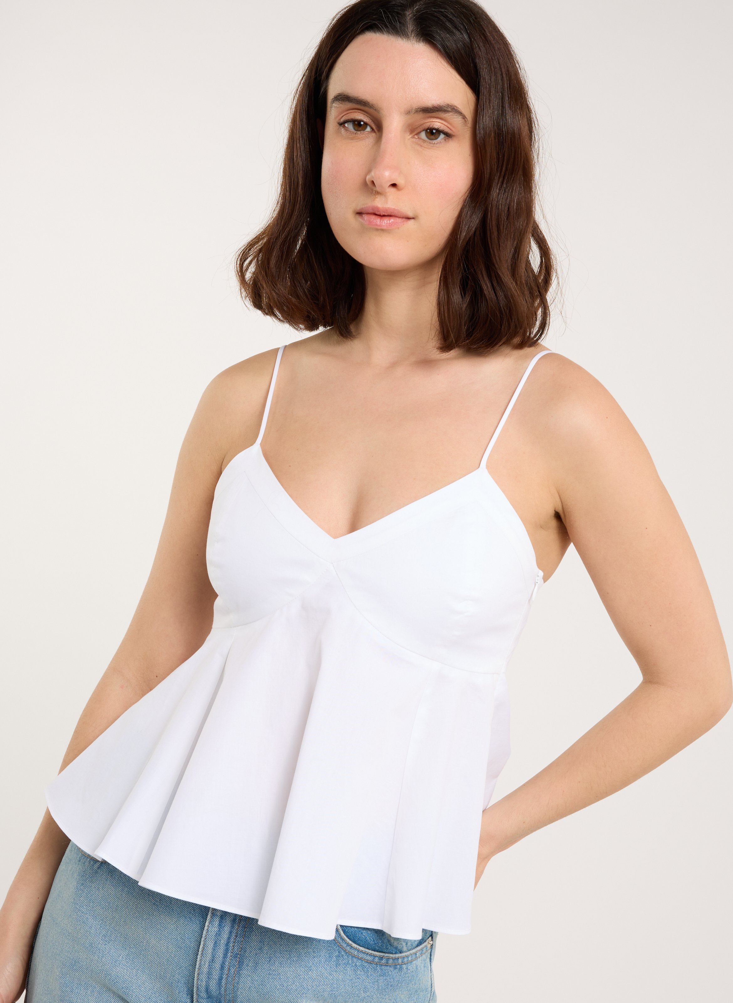 Korte top | katoenblend SAISON 1865 Wit