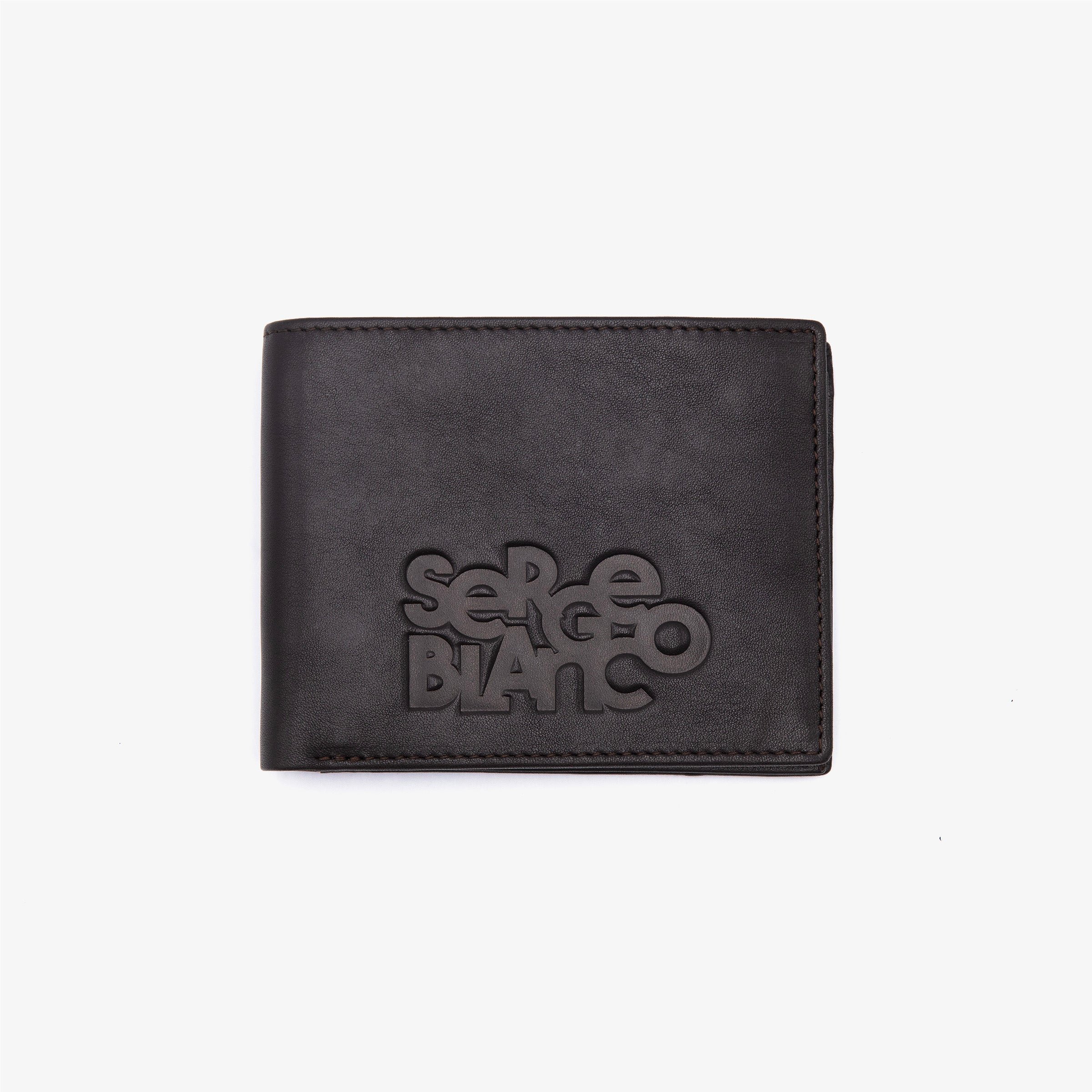 Leather flap wallet with embossed logo SERGE BLANCO Brown