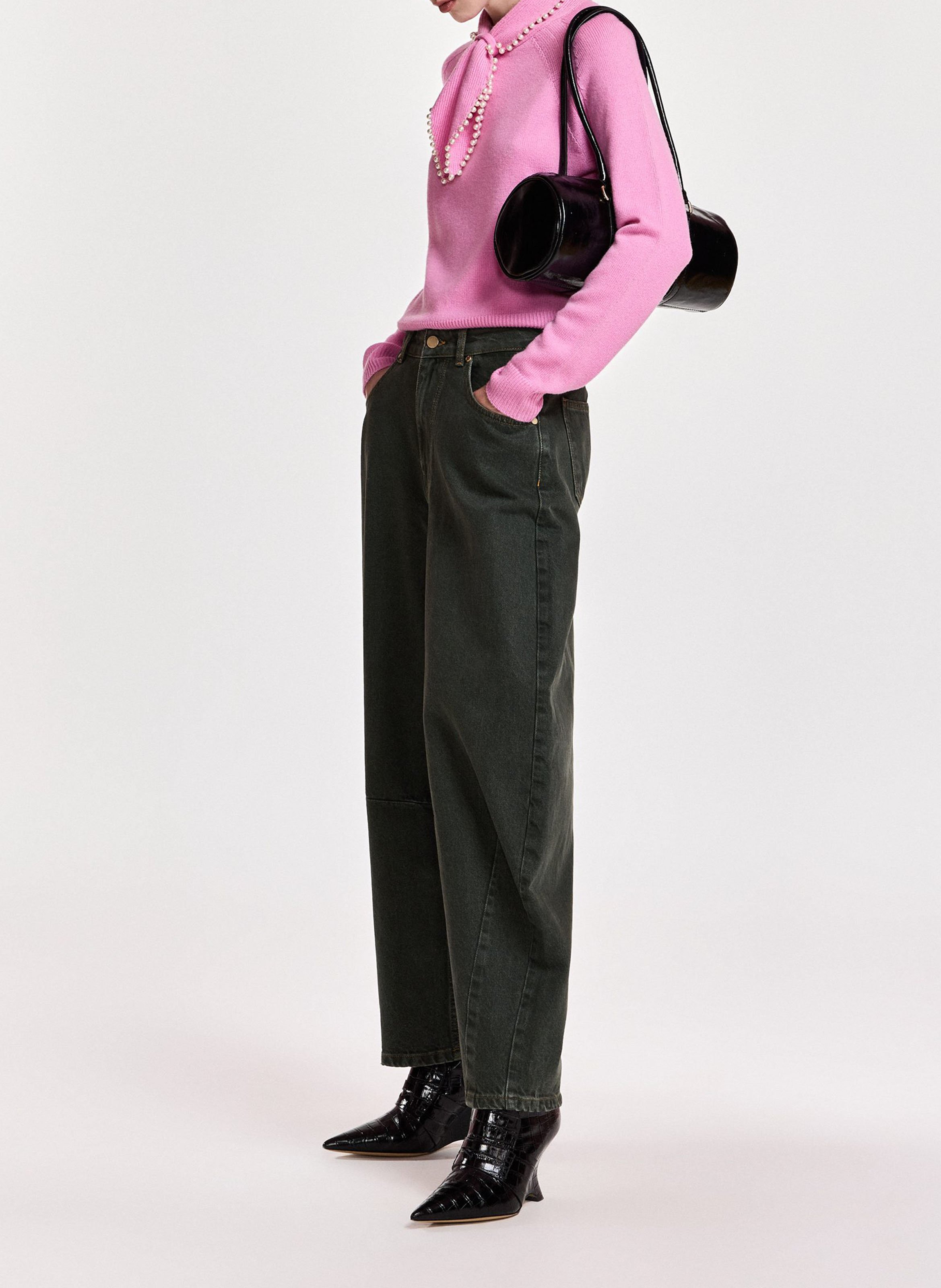 Straight-fit wool and cashmere pussy-bow collar sweater ESSENTIEL ANTWERP Pink