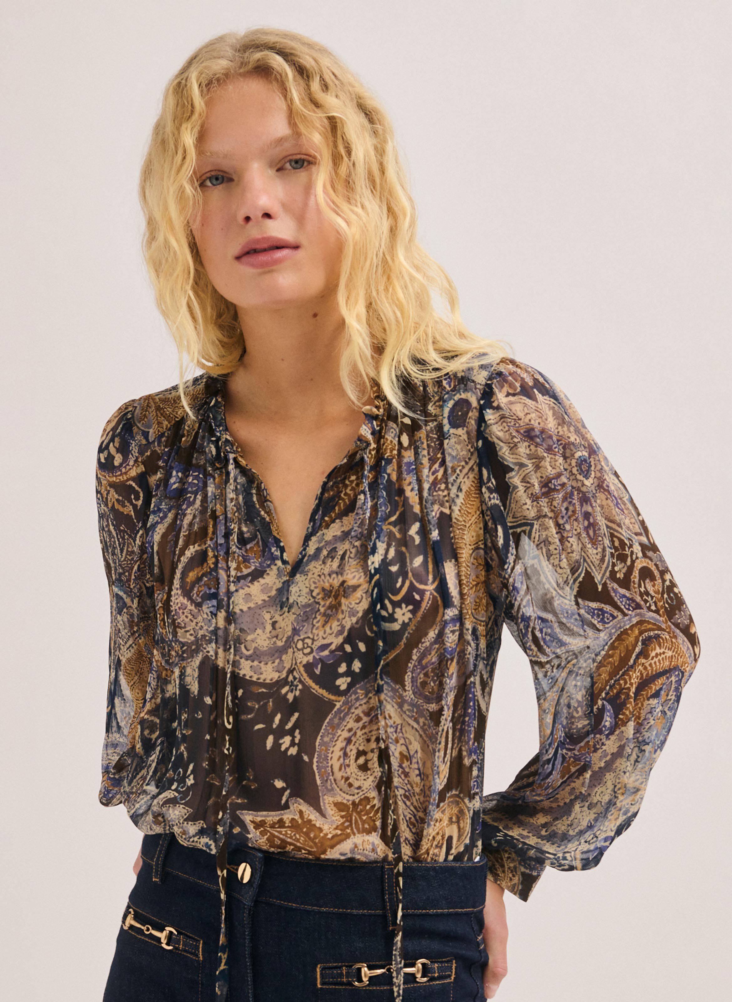 Fluid ruffled printed blouse PABLO Blue